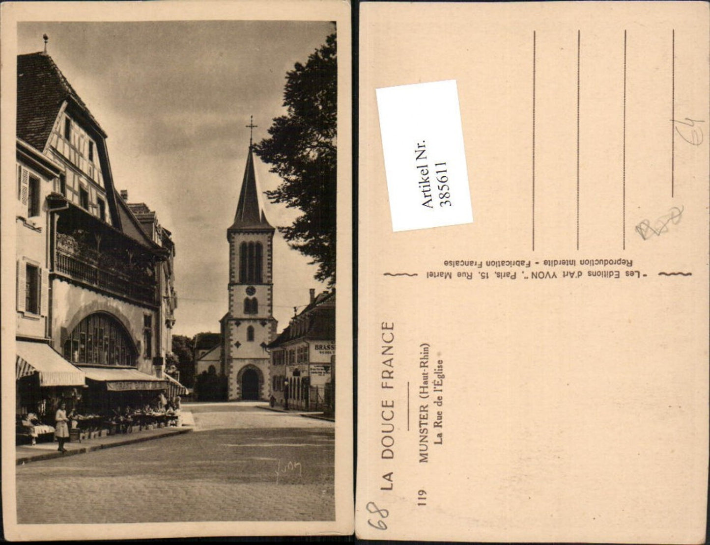 385611,Elsass Haut-Rhin Munster La Rue de l'Eglise Kirche Straßenansicht
