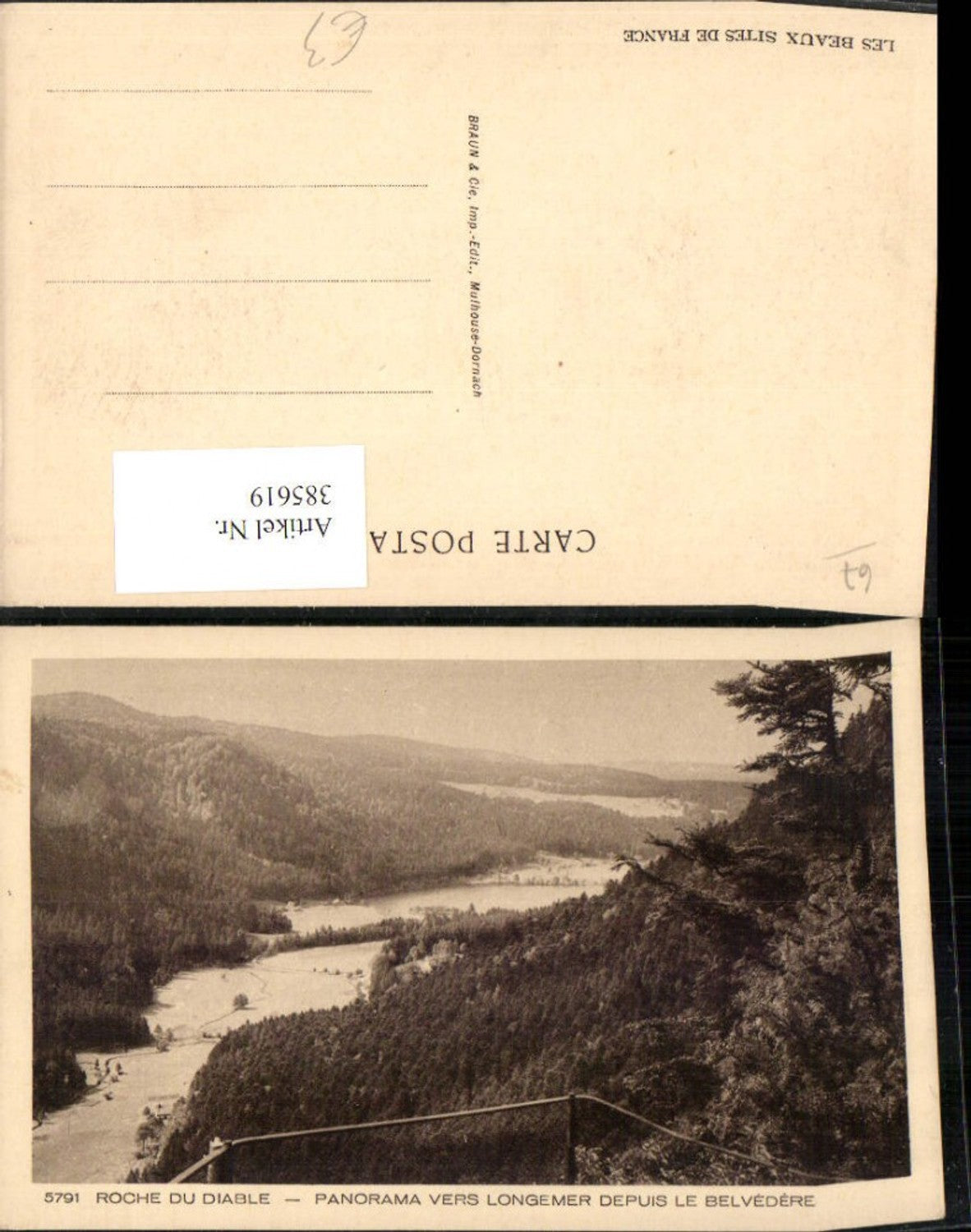 385619,Lothringen Vosges Roche du Diable Panorama vers Longemer depuis le Belvedere