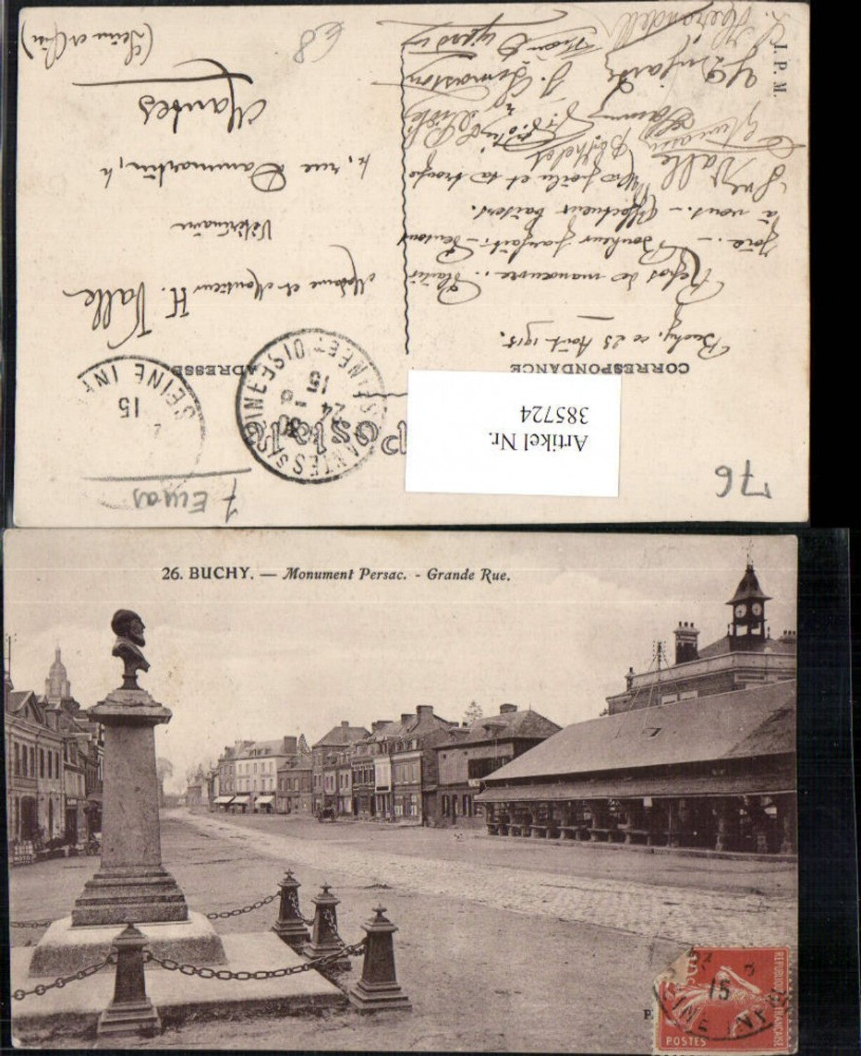 385724,Haute-Normandie Seine-Maritime Buchy Grande Rue Straßenansicht Monument Persac Büste