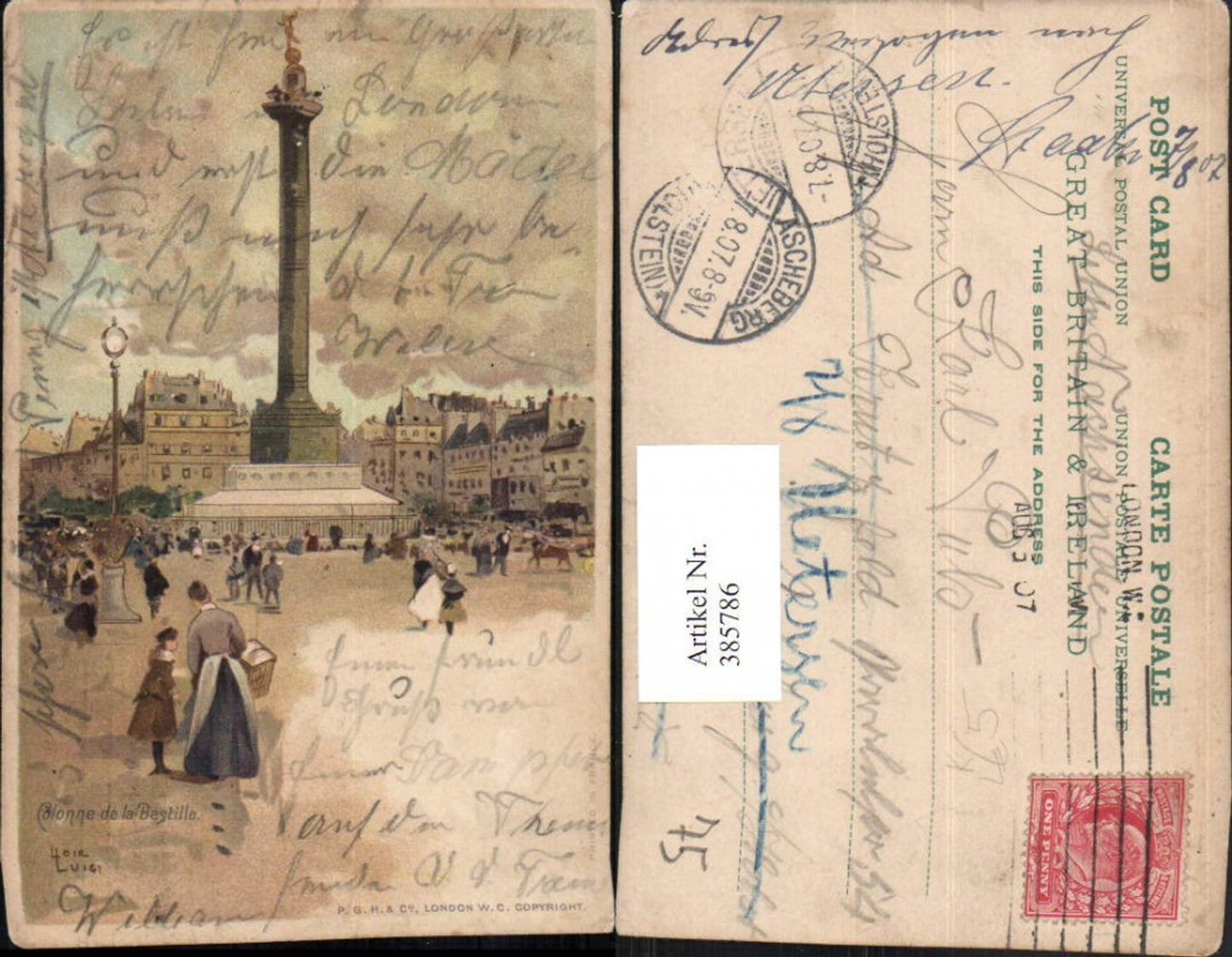 385786,Künstler Litho Loir Luigi Ile-de-France Paris Colonne de la Bastille Julisäule Säule