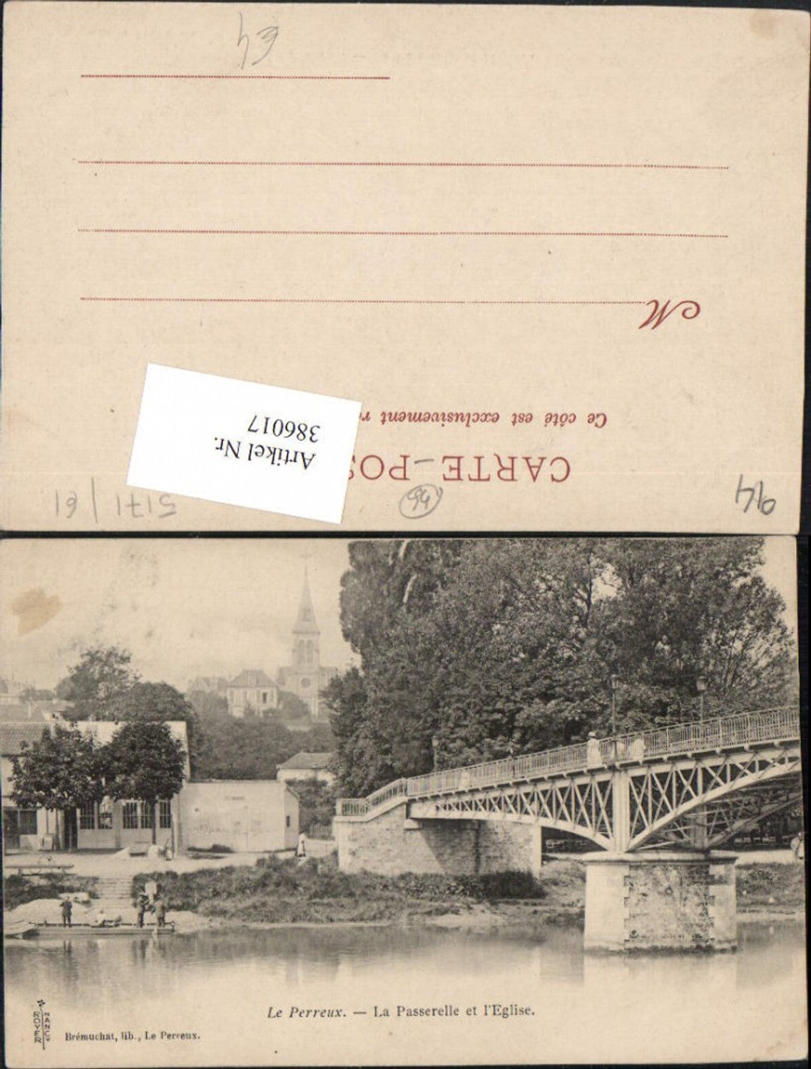 386017,Ile-de-France Val-de-Marne Le Perreux La Passerelle et l'Eglise Brücke Kirche