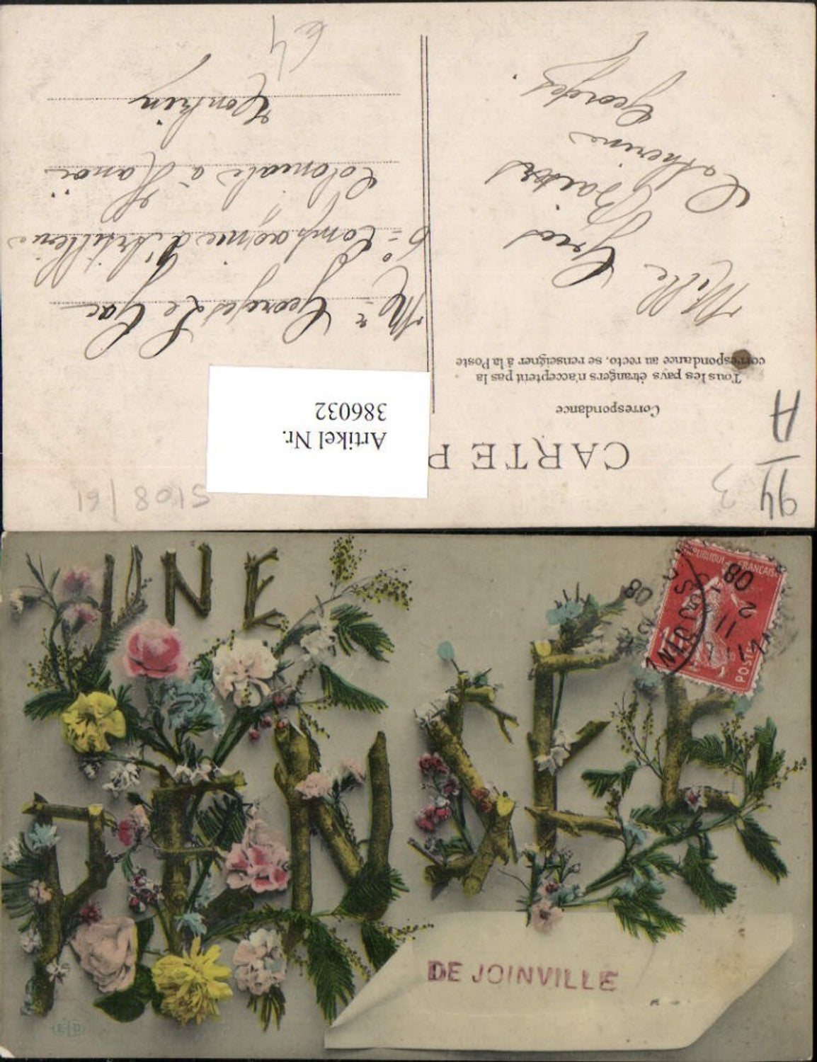 386032,Ile-de-France Val-de-Marne Une Pensee de Joinville Buchstaben Äste Zweige Blumen