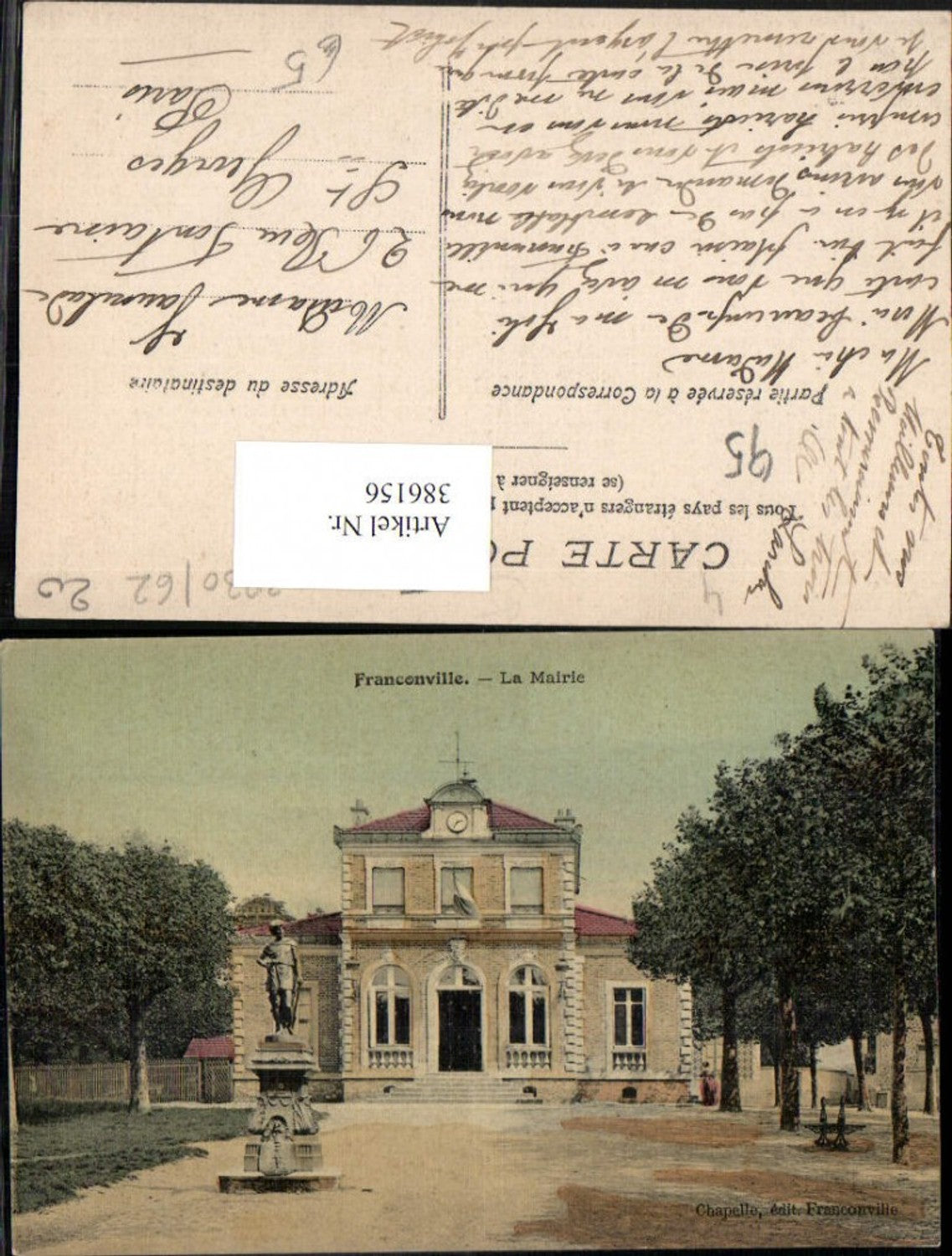 386156,Ile-de-France Val-Oise Franconville La Mairie Town Hall building statue