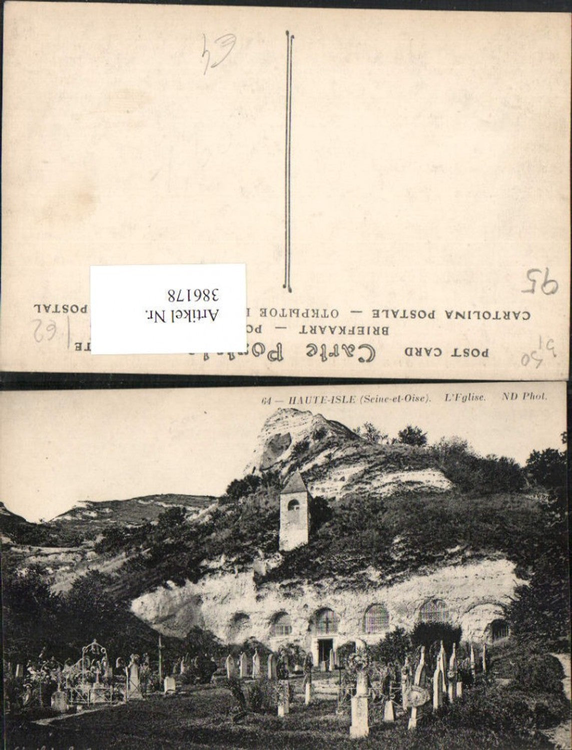 386178,Ile-de-France Val-Oise Haute-Isle L'Eglise Felskirche Kirche Friedhof