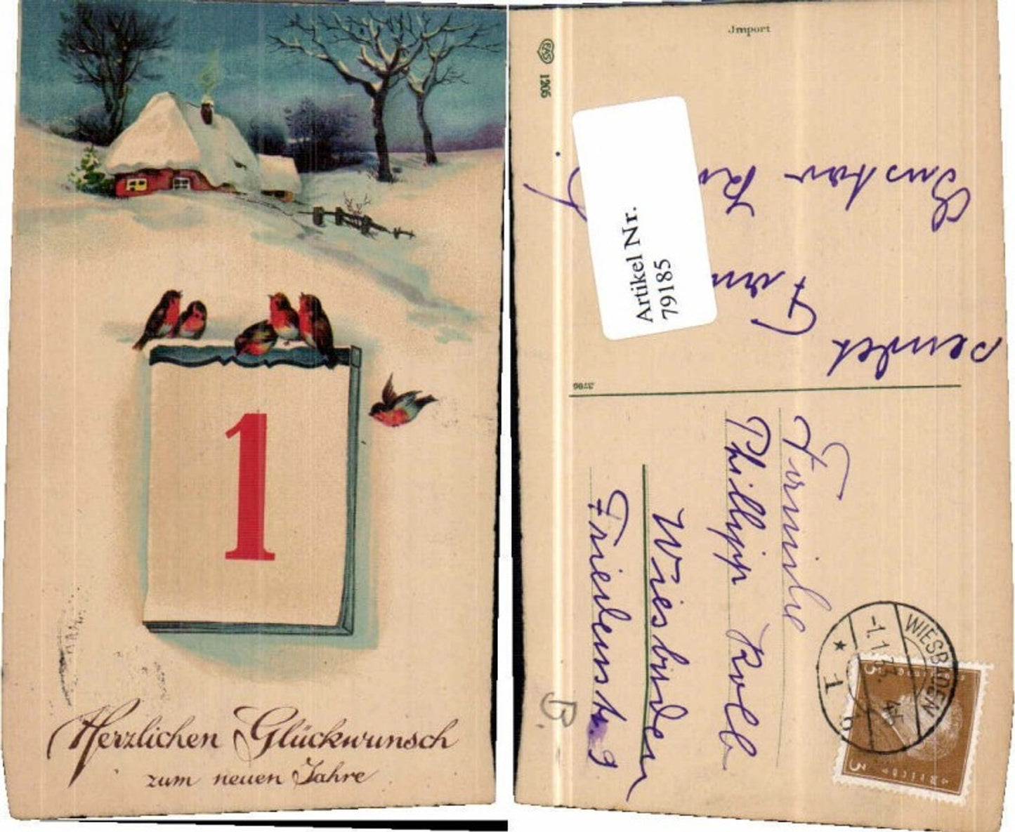 79185,EAS 1205 Neujahr Vögel Kalenderblatt Kalender Haus