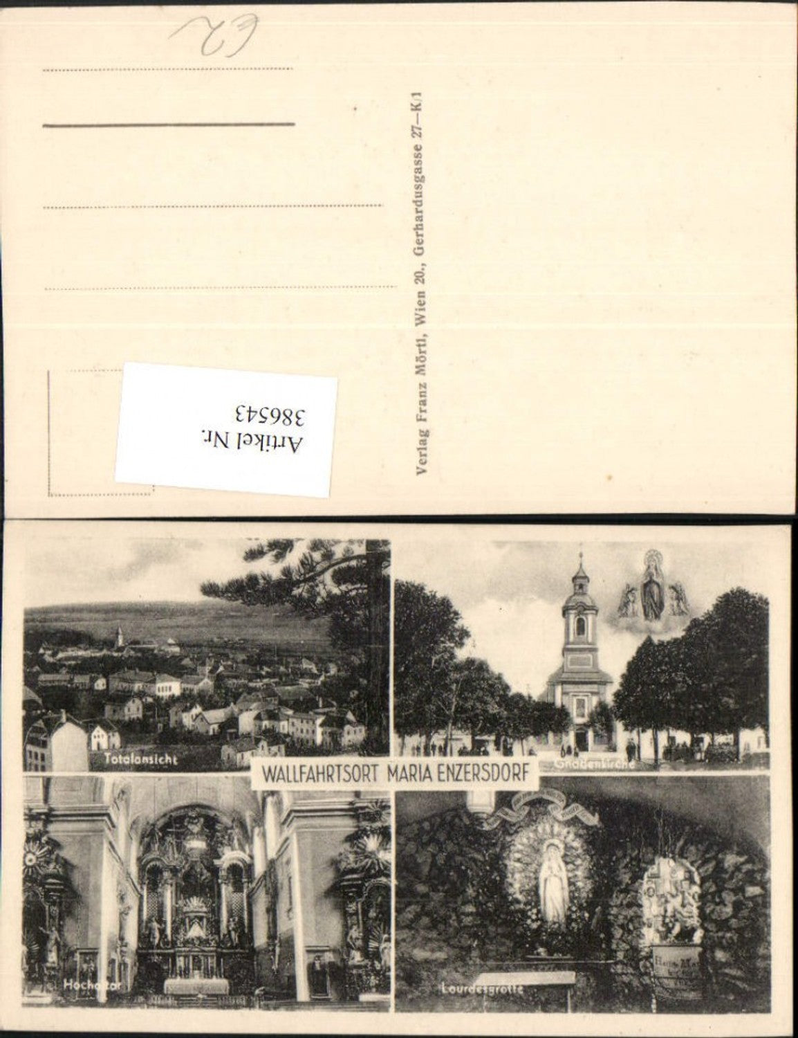 386543,Maria Enzersdorf Totale Kirche Hochaltar Lourdesgrotte Mehrbildkarte
