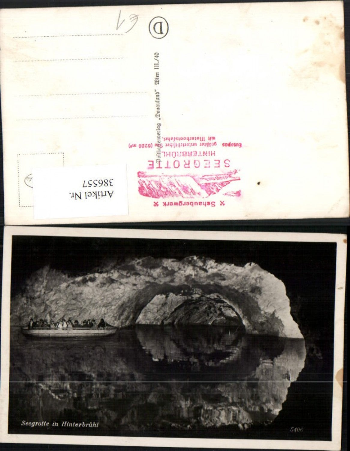 386557,Hinterbrühl b. Mödling Seegrotte See Motorboot