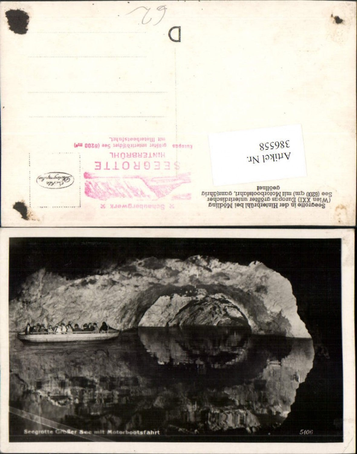 386558,Hinterbrühl b. Mödling Seegrotte Großer See Motorboot
