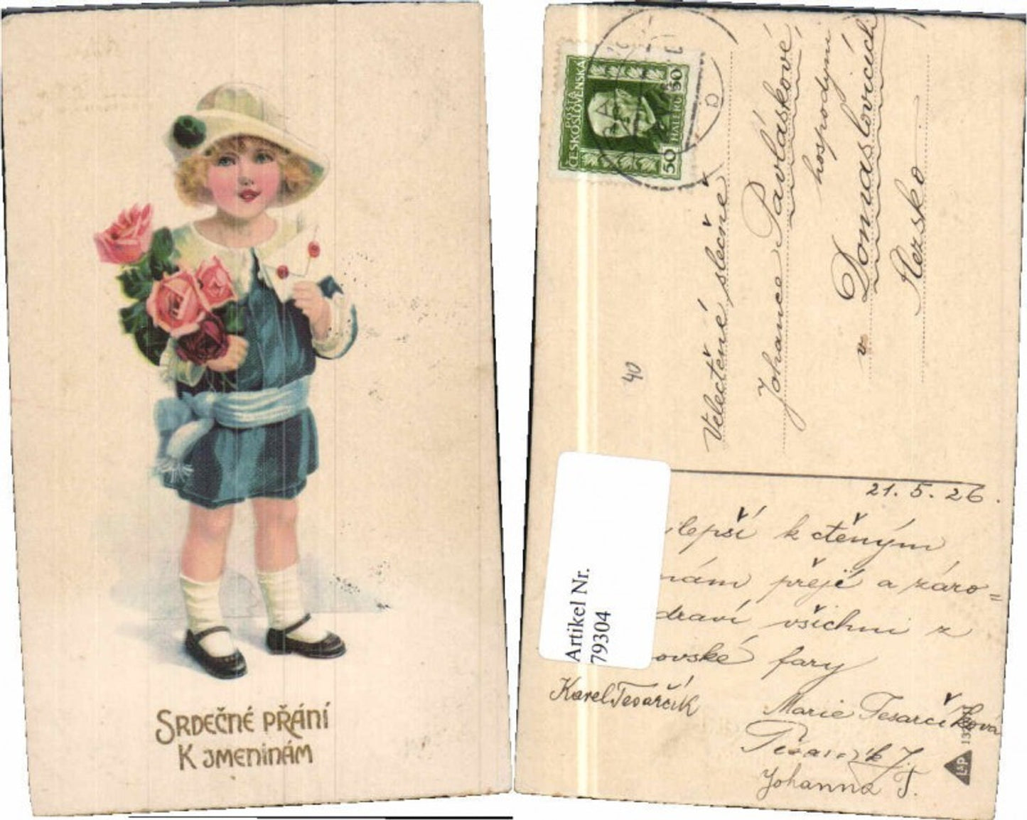 79304,Schönes Mädchen Rosen Brief Hut Elly Frank unsigniert