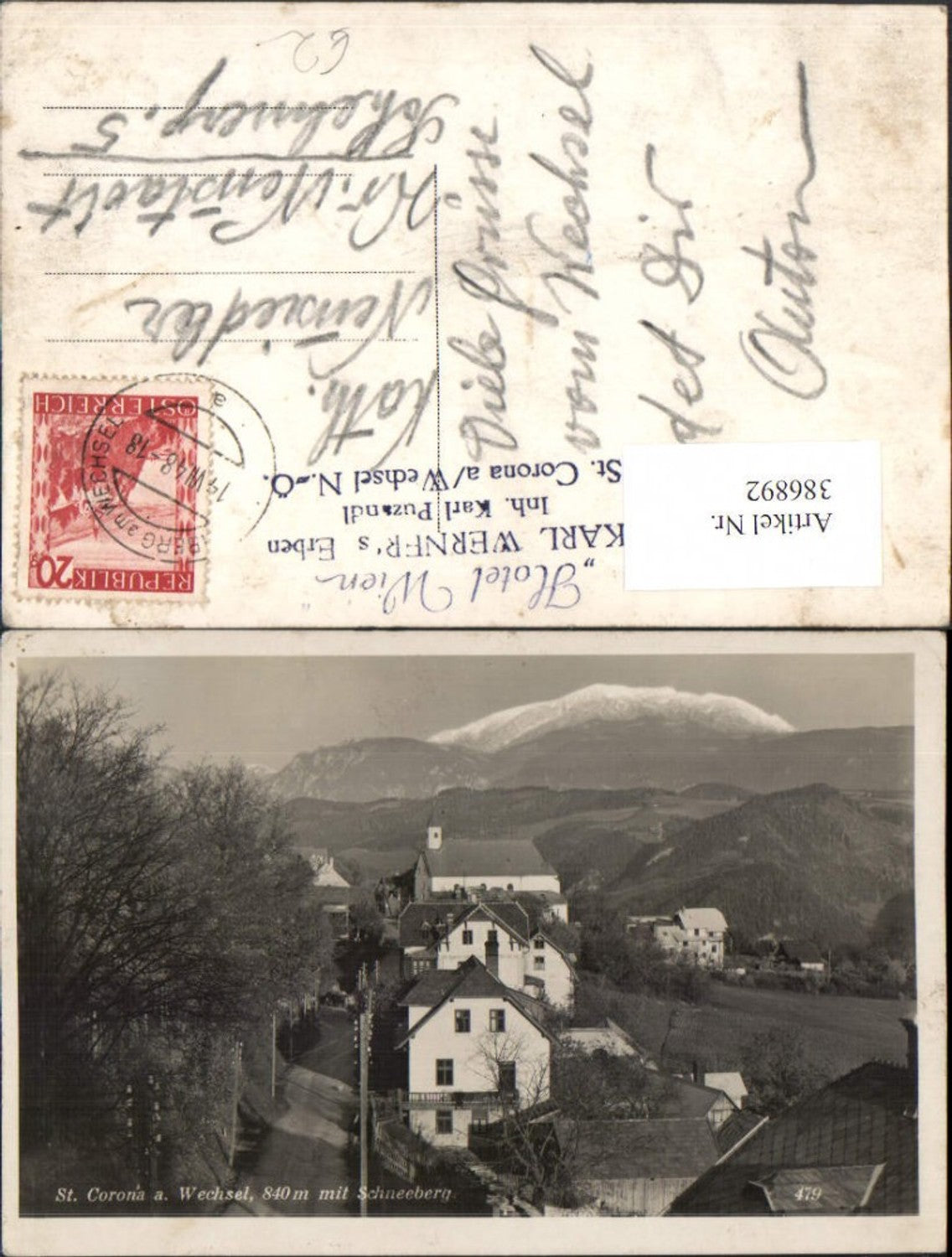 386892,St. Corona am Wechsel Teilansicht m. Schneeberg Bergkulisse