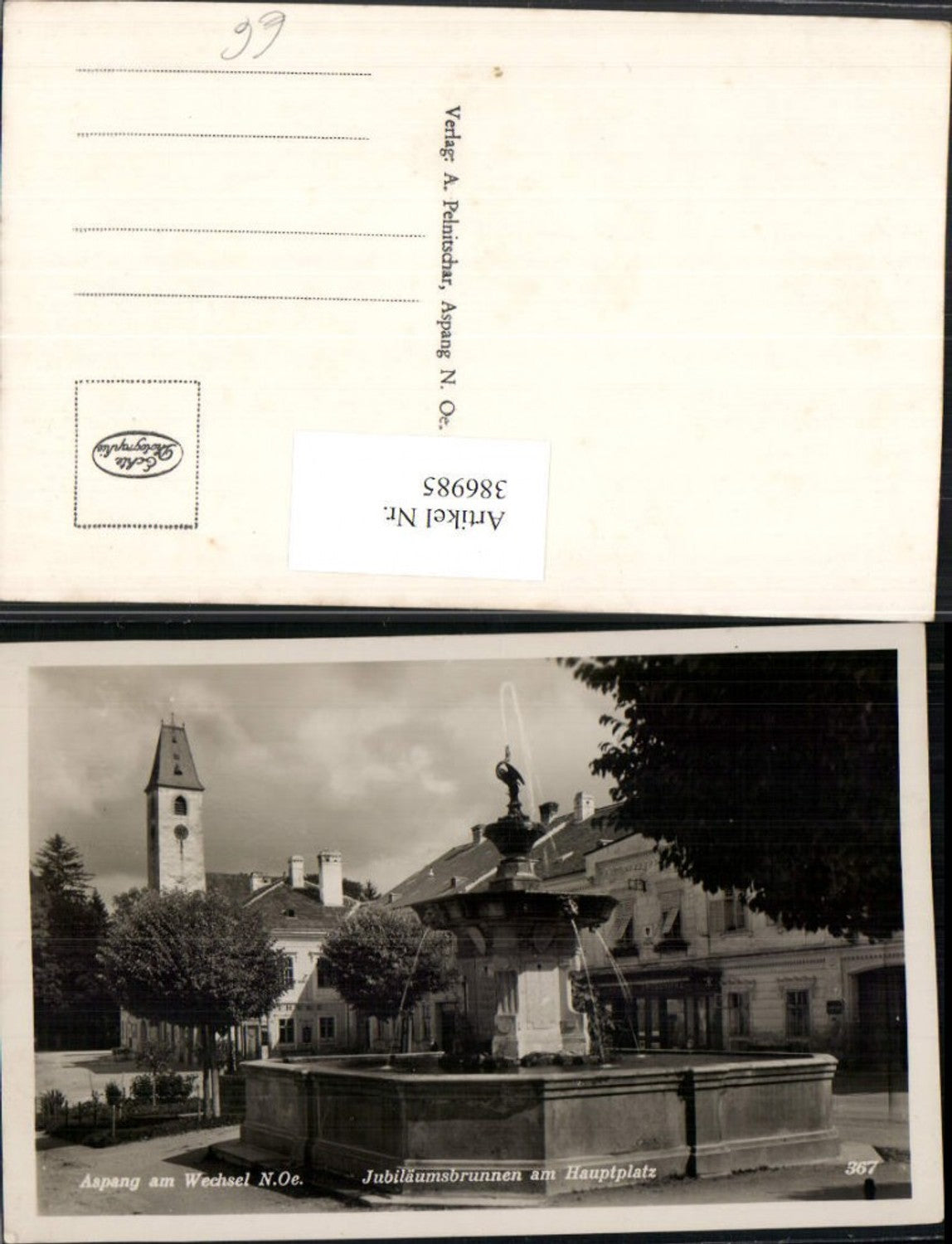 386985,Aspang am Wechsel Jubiläumsbrunnen Brunnen am Hauptplatz Kirche