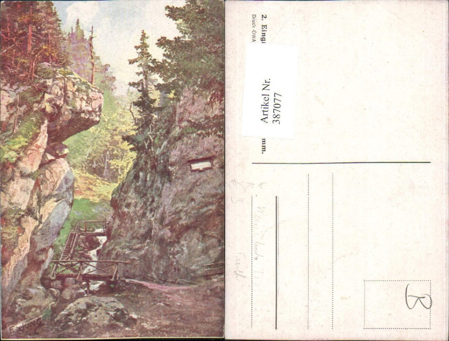387077,Künstler AK F. Jung Eingang in die Steinwandklamm b. Furth an d. Triesting
