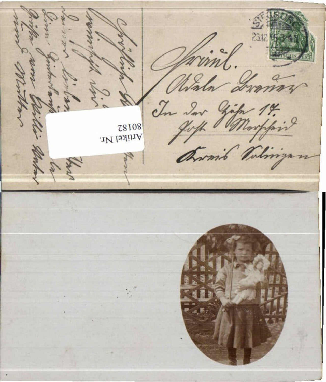 80182,Mädchen m. Puppe um 1915 Siegburg gel.