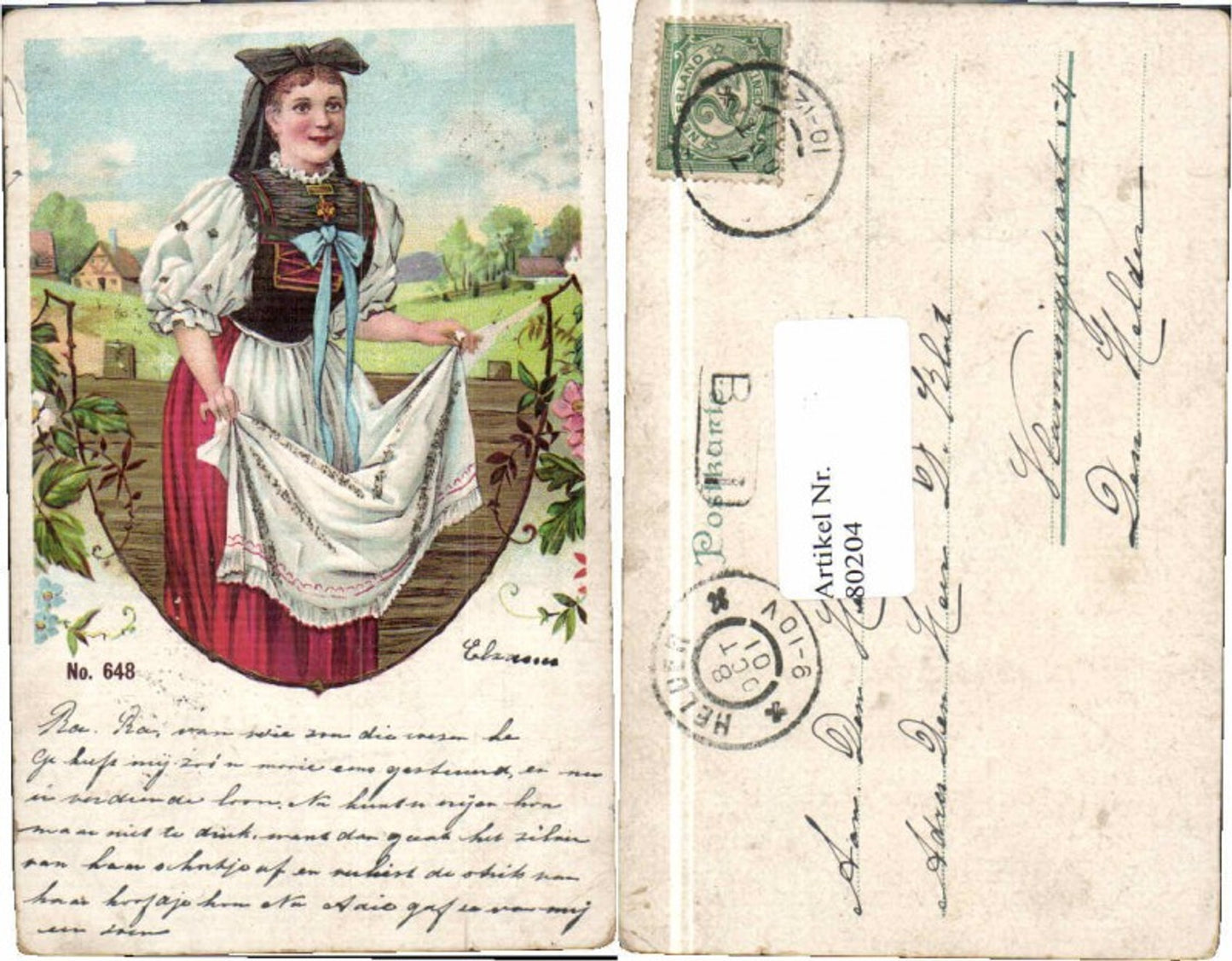80204,Elsässer Tracht Frau Elsass Strassbourg Litho