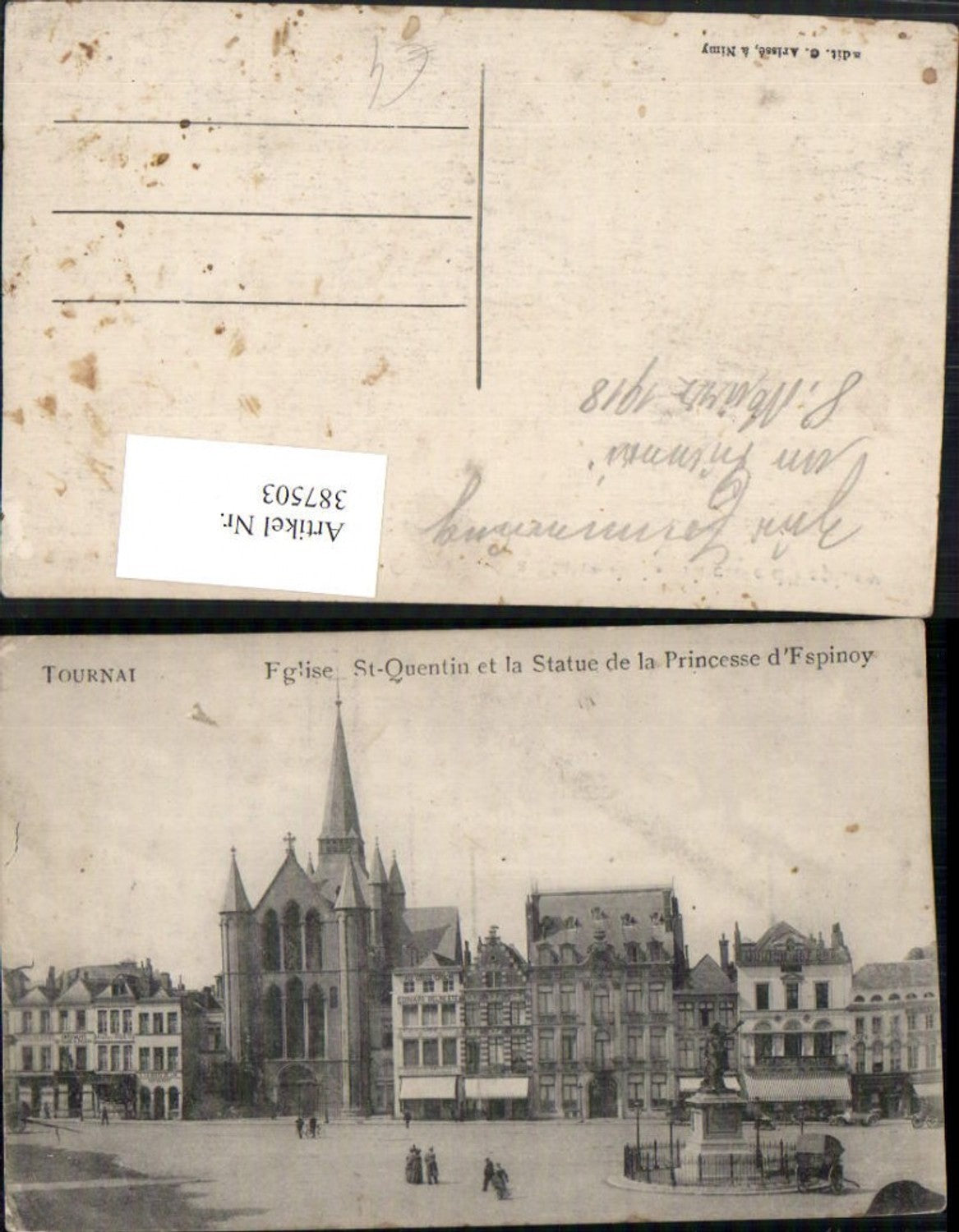 387503,Belgium Tournai Eglise St-Quentin et la Statue de la Princesse Espinoy Kirche