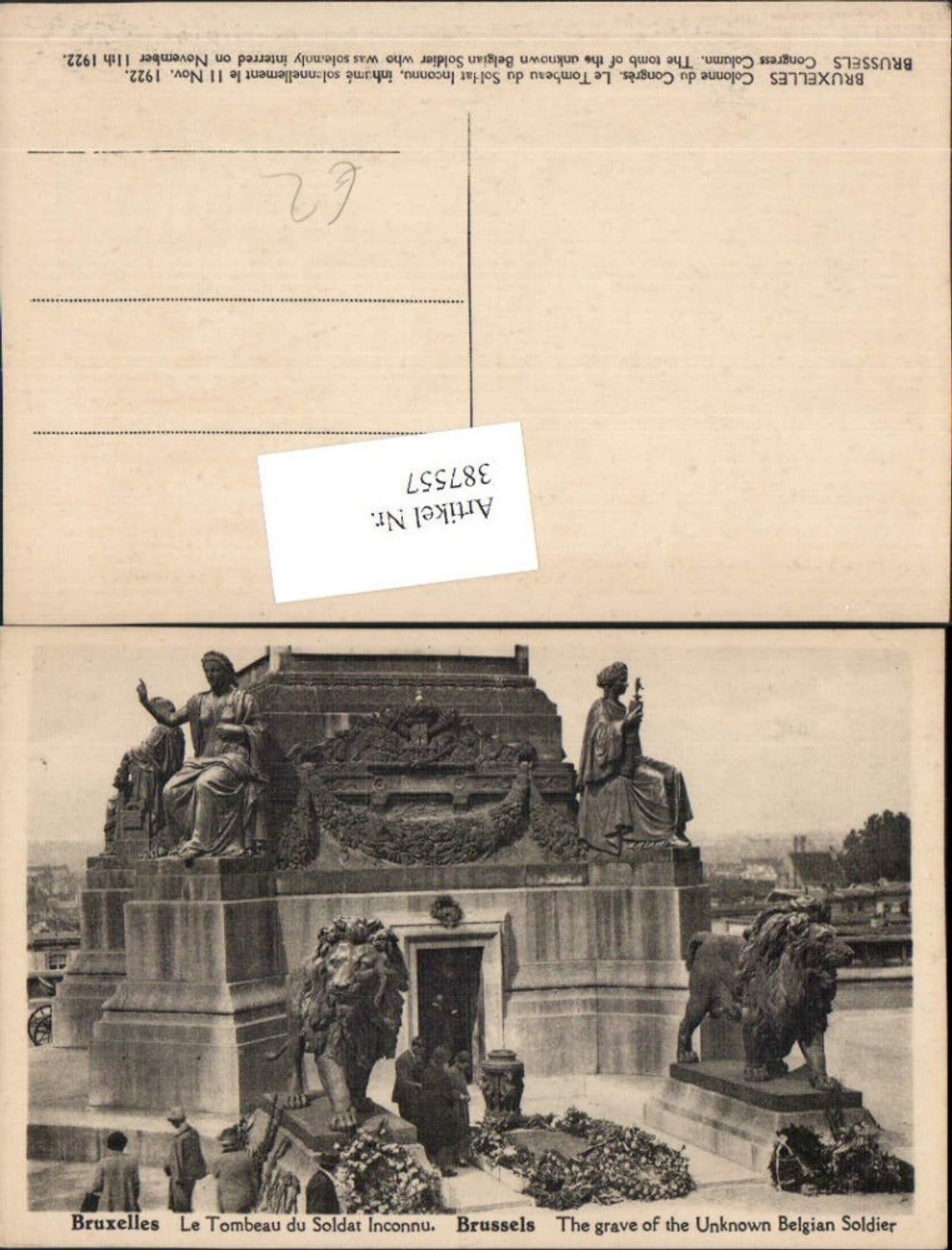 387557,Belgium Bruxelles Brüssel Le Tombeau du Soldat Inconnu Soldatengrab