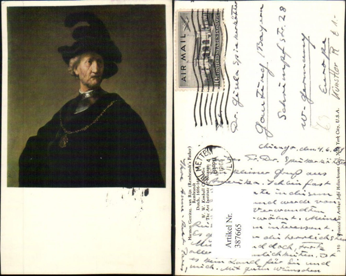 387665,Künstler AK Rembrandt van Rijn Rembrandts Father Mann m. Federhut Portrait