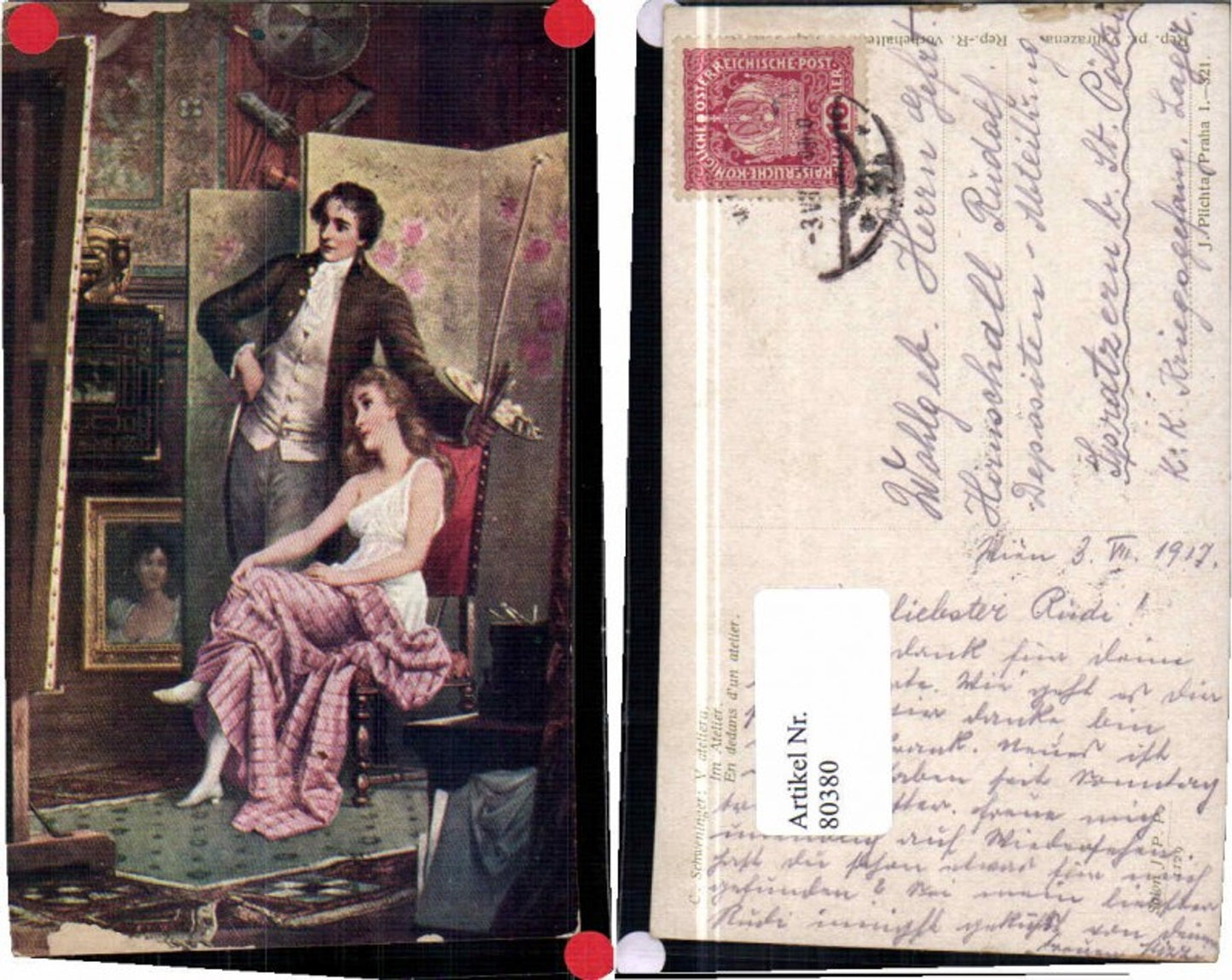 80380,C. Schweninger Atelier Mann malt Frau Maler