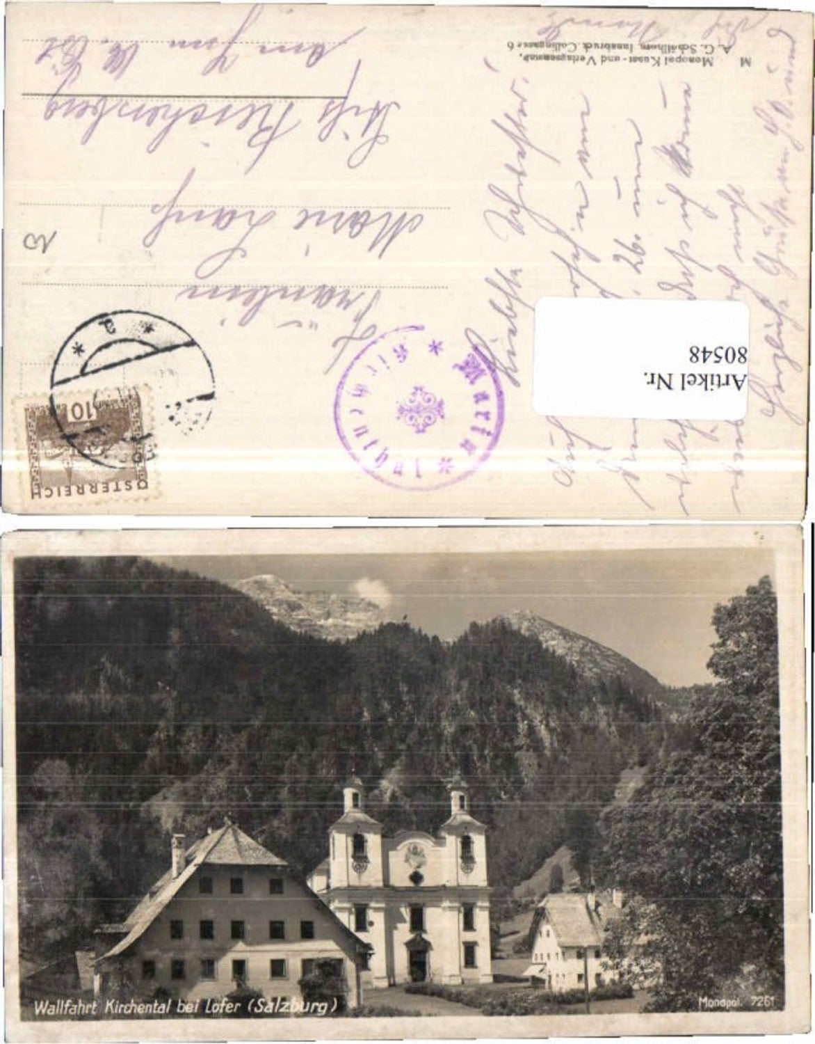 80548,Wallfahrt Kirchental bei Lofer 1925