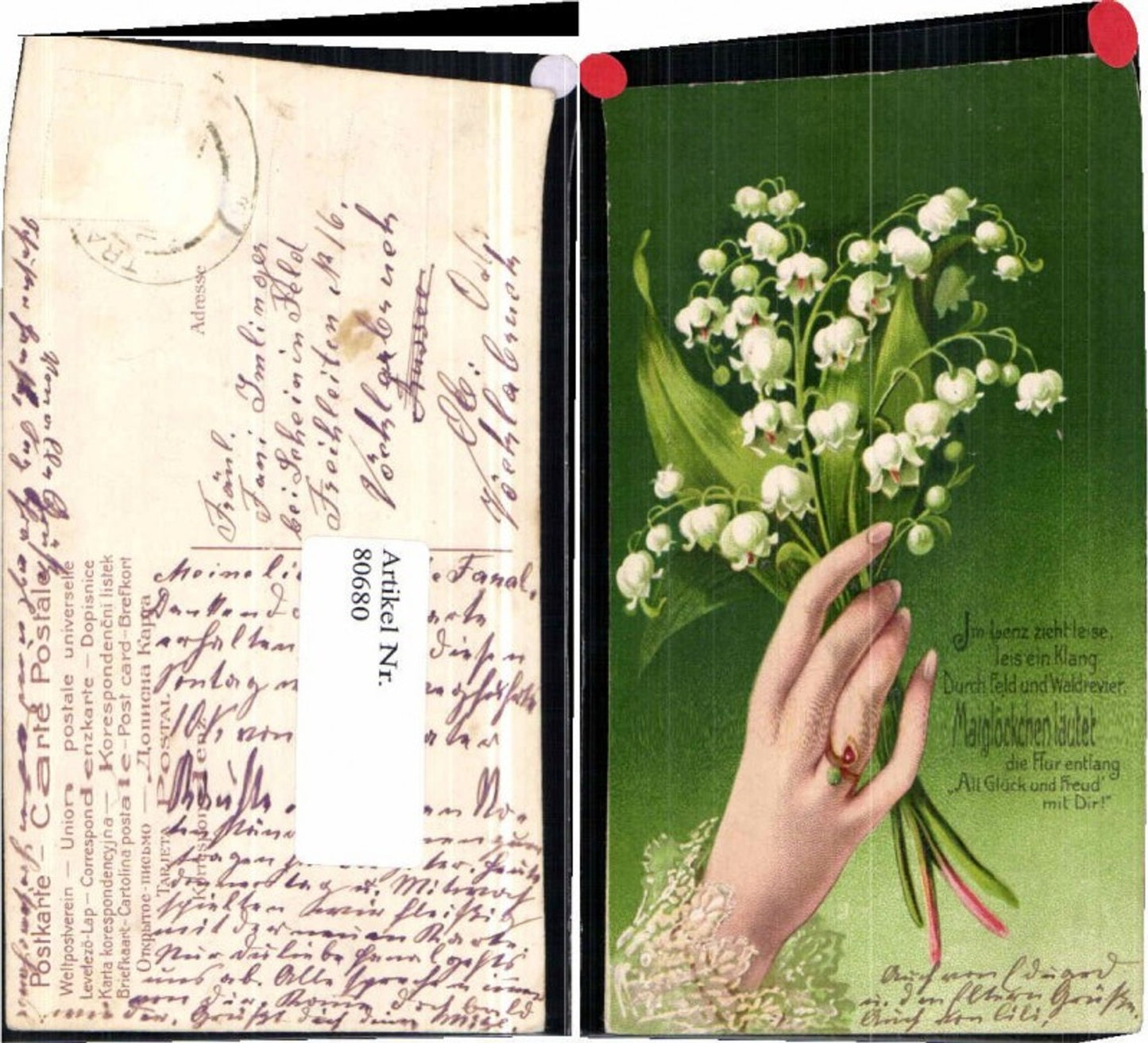 80680, Lithograph Flowers Snowdrops Hand Saying
