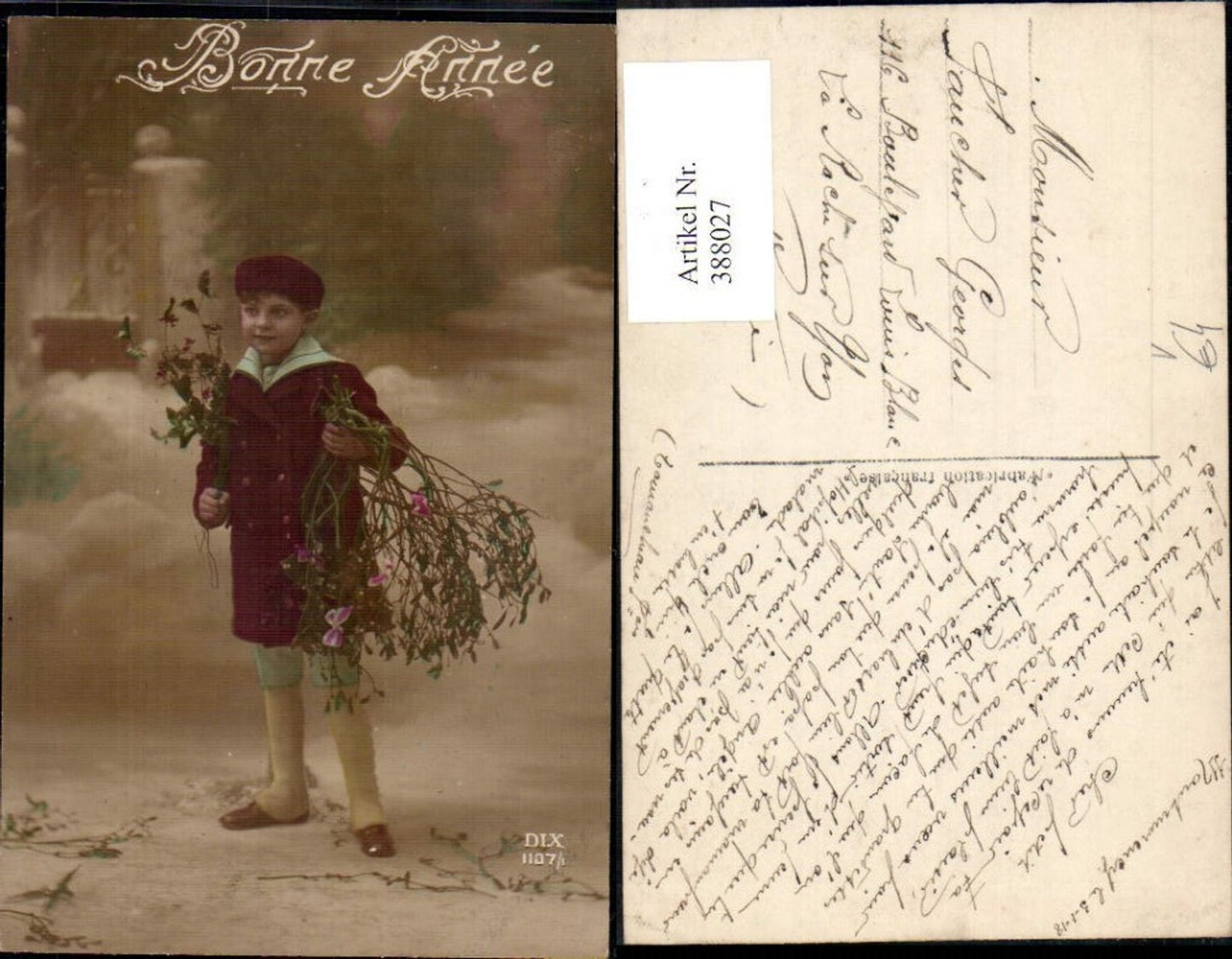 388027,Foto Ak Kind Bub Junge m. Misteln Bonne Annee pub DIX 1107/1