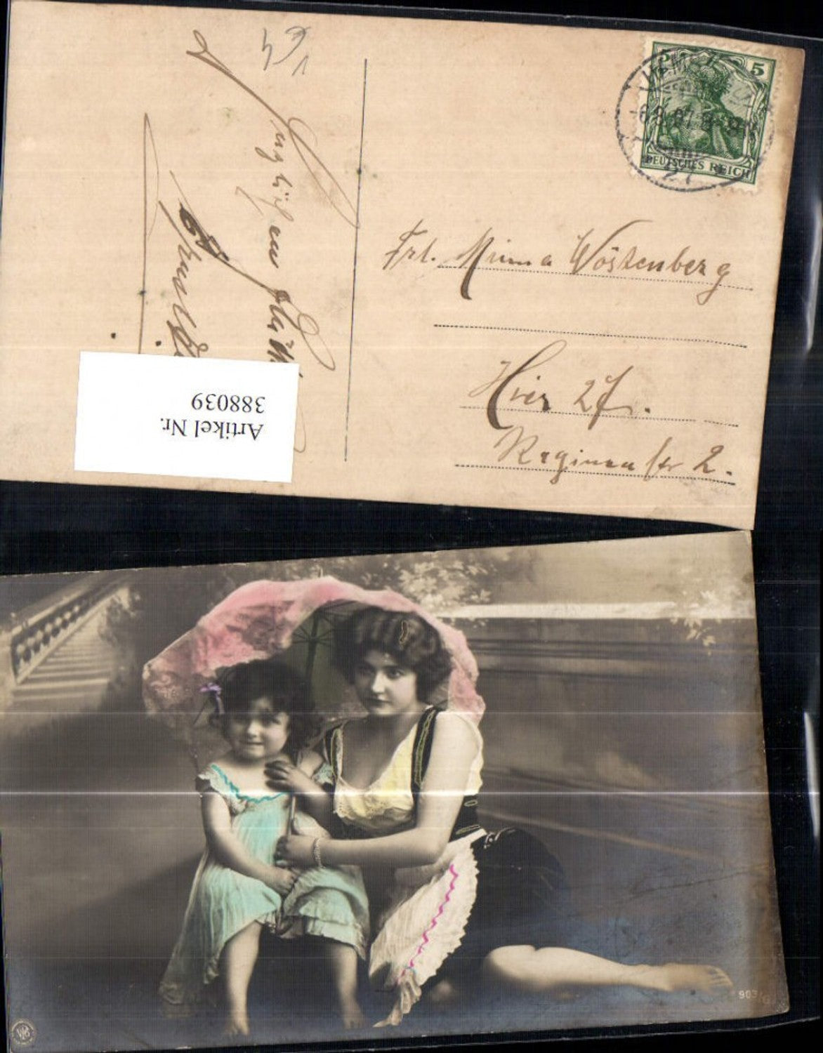 388039,Kind Mädchen m. Junger Frau unter Schirm sitzend pub NPG 903/6