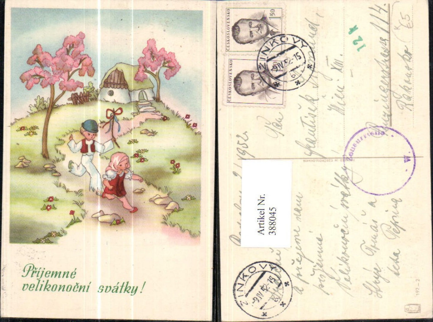 388045,Künstler Ak Kinder laufen a. Weg Haus Landschaft