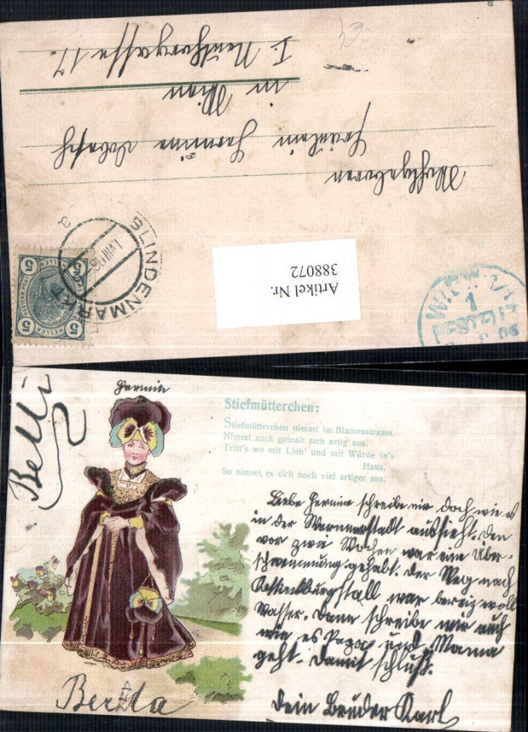 388072, Artist AK Child Girl Dress Pansy Saying Text