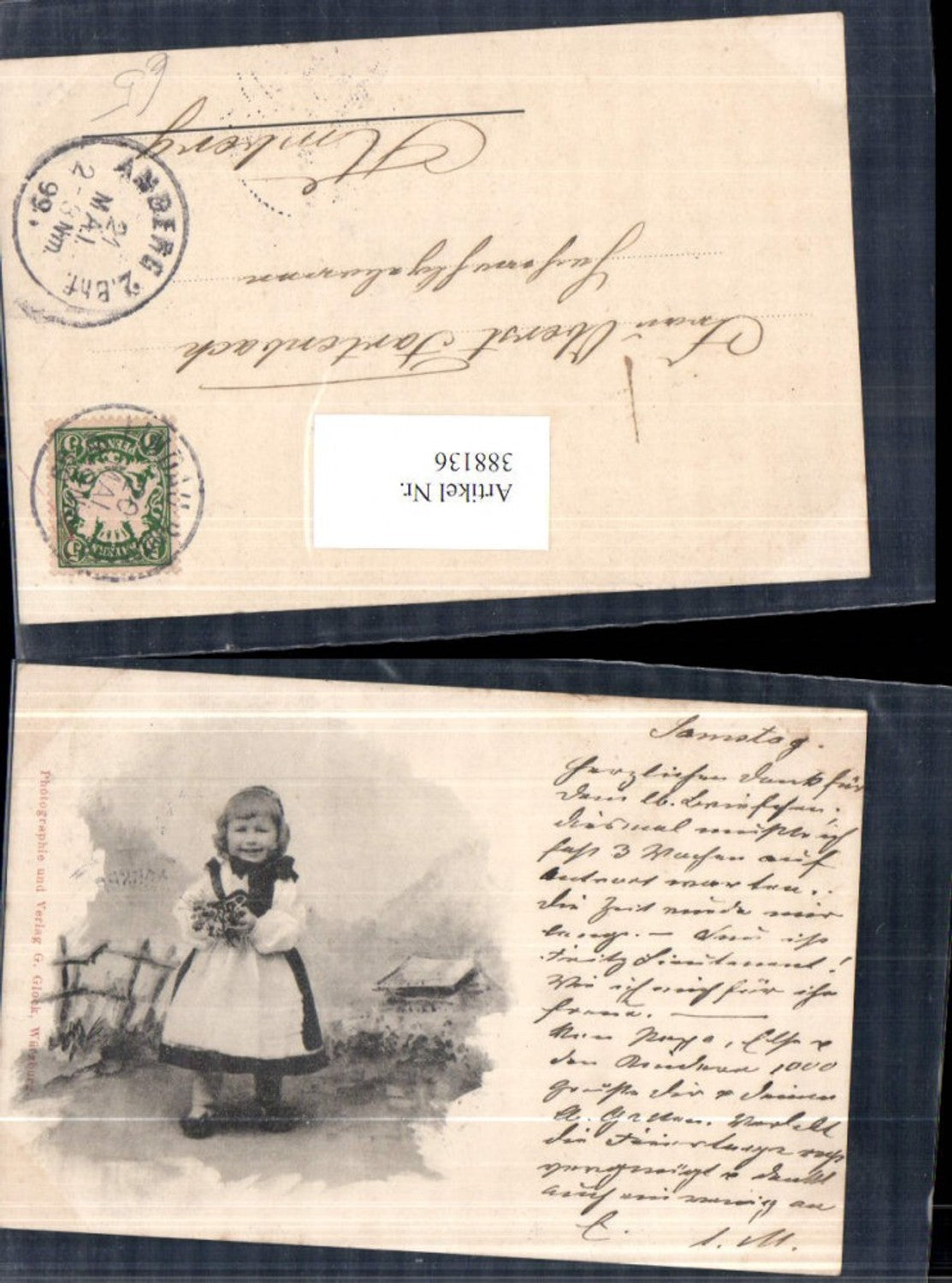 388136,Kind Mädchen i. Tracht Blumenstrauß