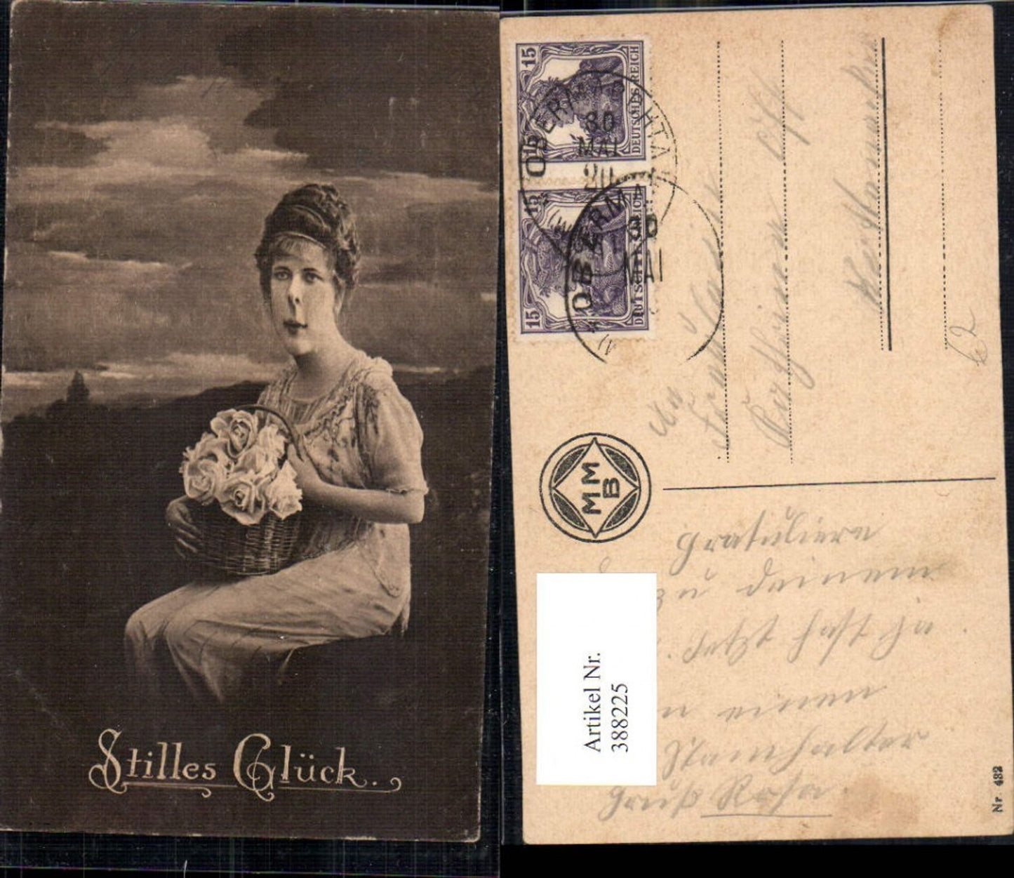 388225,Frau Haarband Korb m. Rosen Blumen Stilles Glück