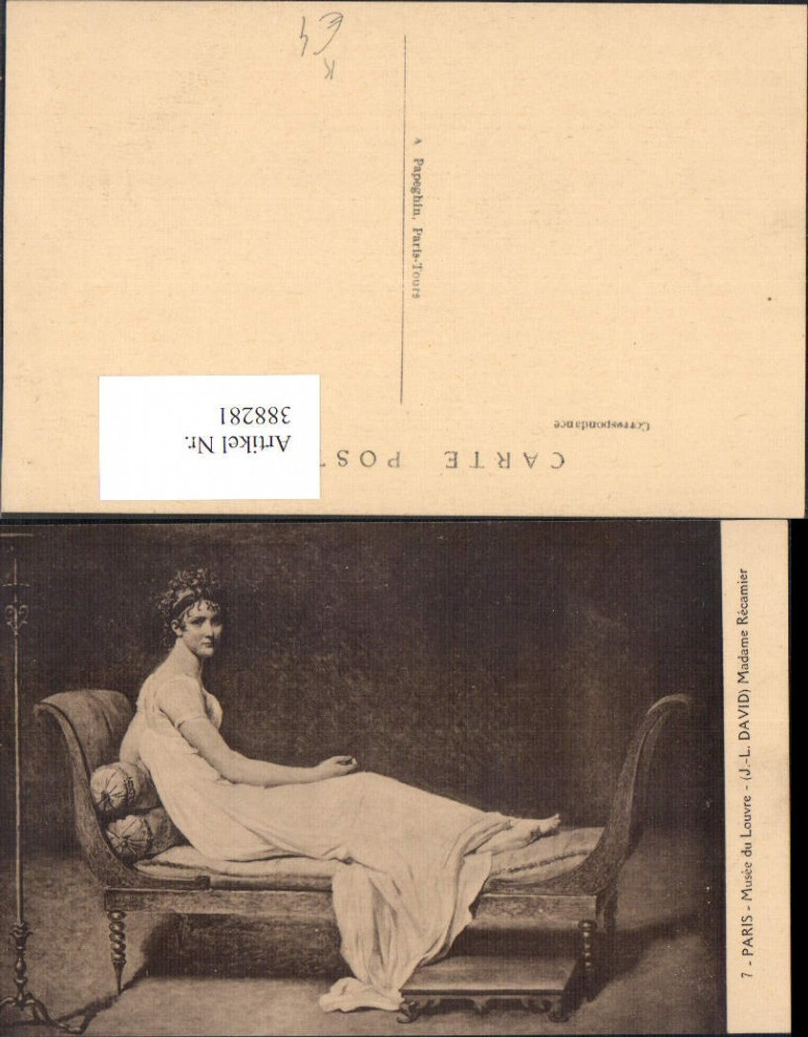 388281,Künstler Ak J. L. David Madame Recamier Frau Kleid Haarband Kanapee
