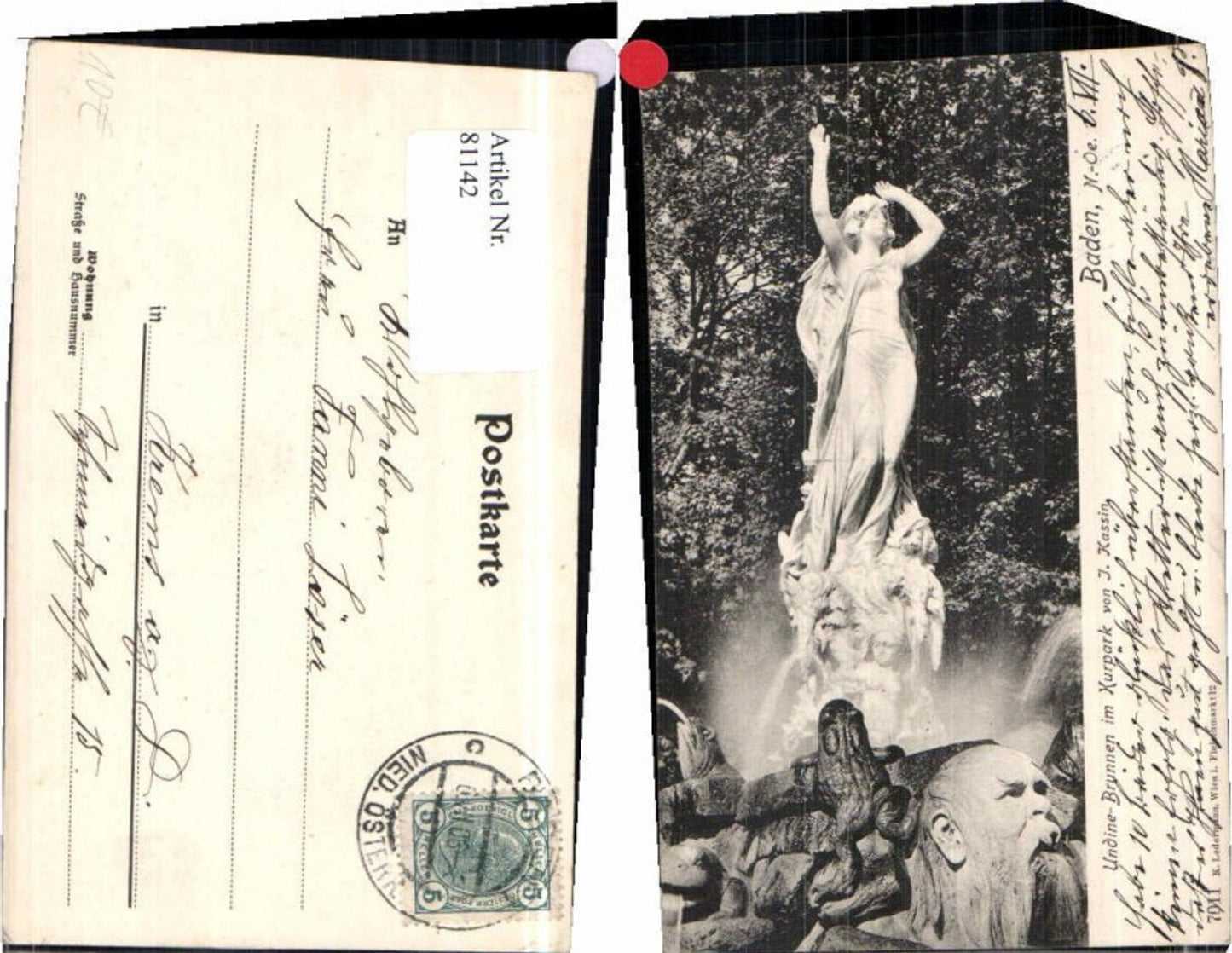 81142,Baden b. Wien Undine Brunnen Kurpark Kassin J.