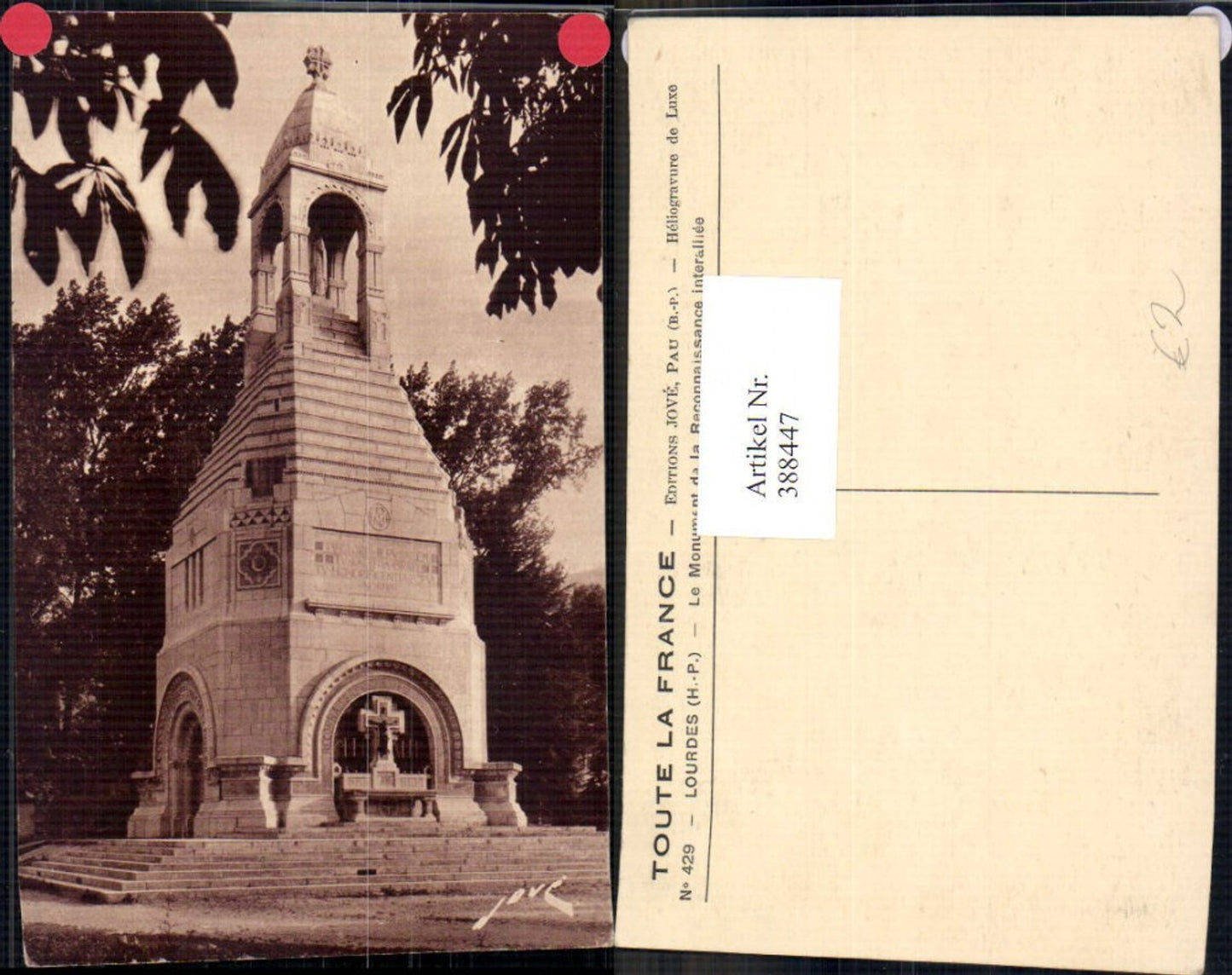 388447,Statue Monument Lourdes Le Monument de la Reconnaissance interalliee