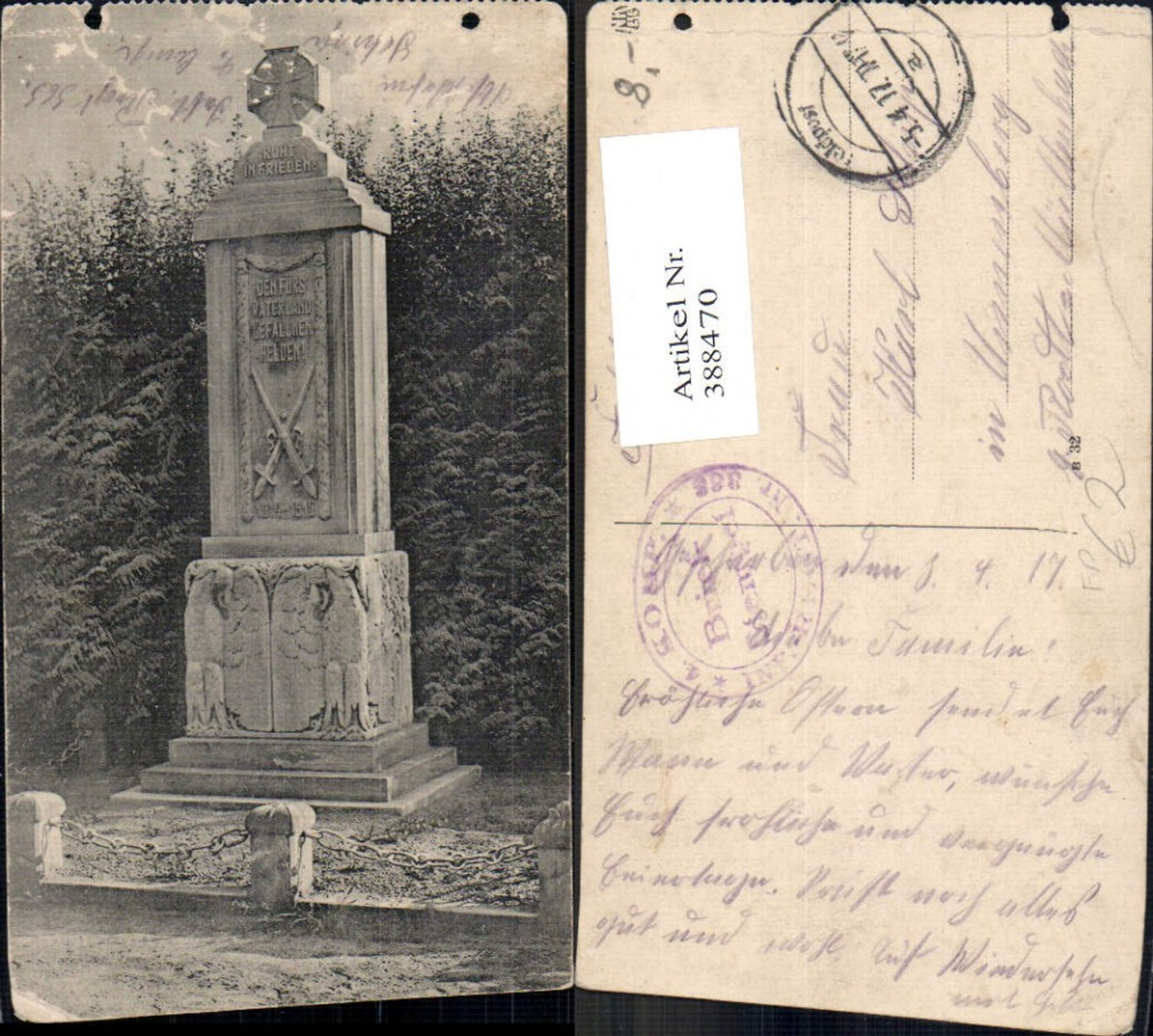 388470,Statue Monument Heldendenkmal Feldpost Inf. Reg. 388 4 Kompanie