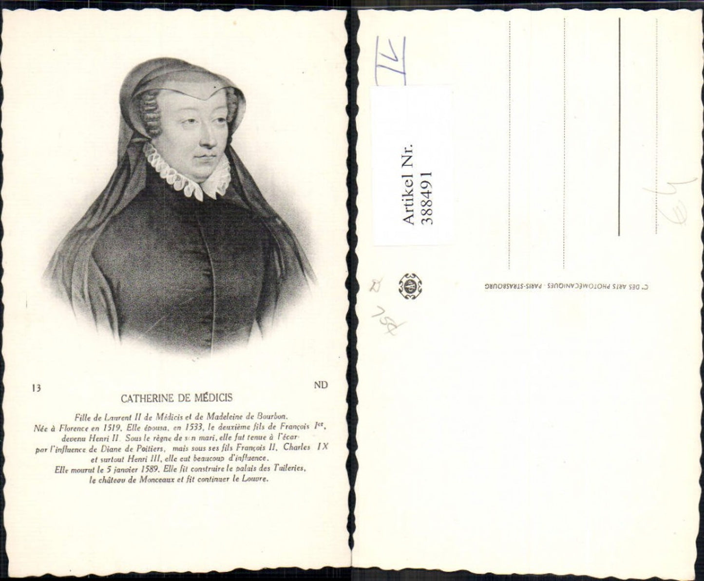 388491,Künstler Ak Catherine de Medicis Adel Monarchie