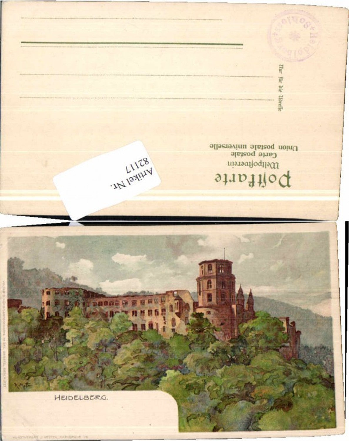 82117,Künstlerkarte Heidelberg signiert K. Mutter