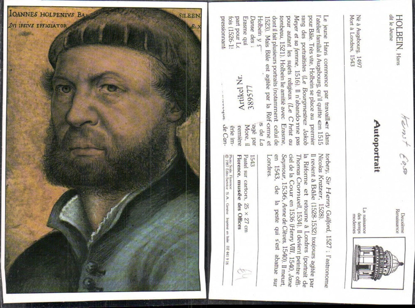 389577,Repro Künstler Ak Hans Holbein dit le Jeune Autoportrait Deuxieme Renaissance