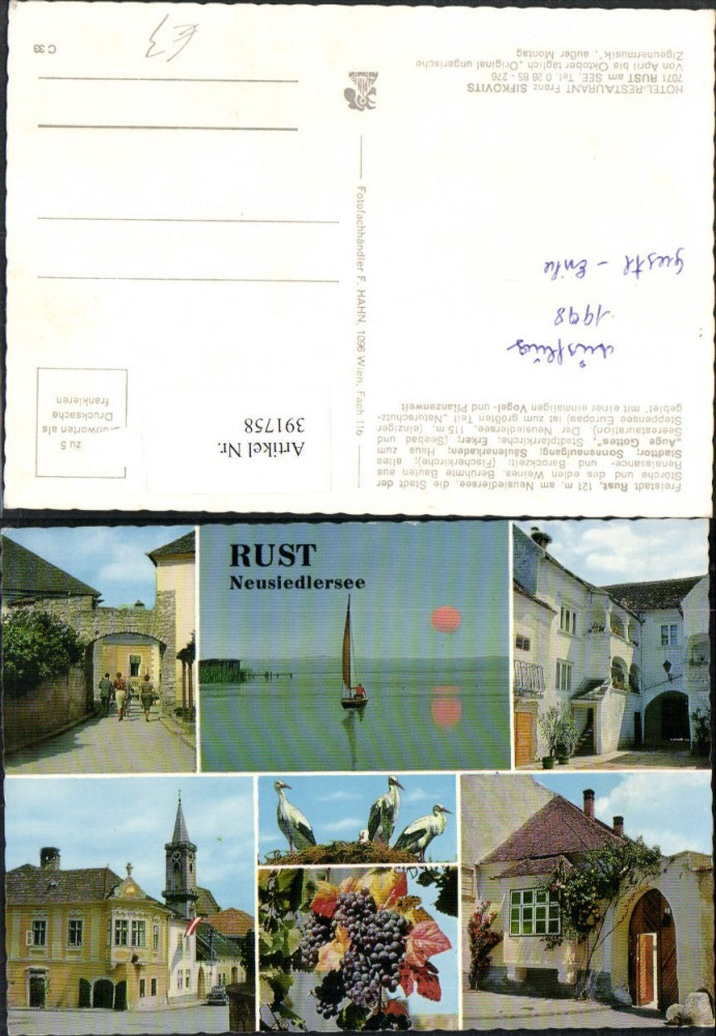 391758,Rust am Neusiedlersee Motive Kirche Tor Störche Segelboot Mehrbildkarte