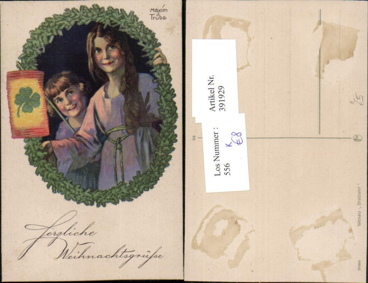 391929,Künstler AK Maxim Trübe Weihnachten Kinder Laterne Klee Passepartout