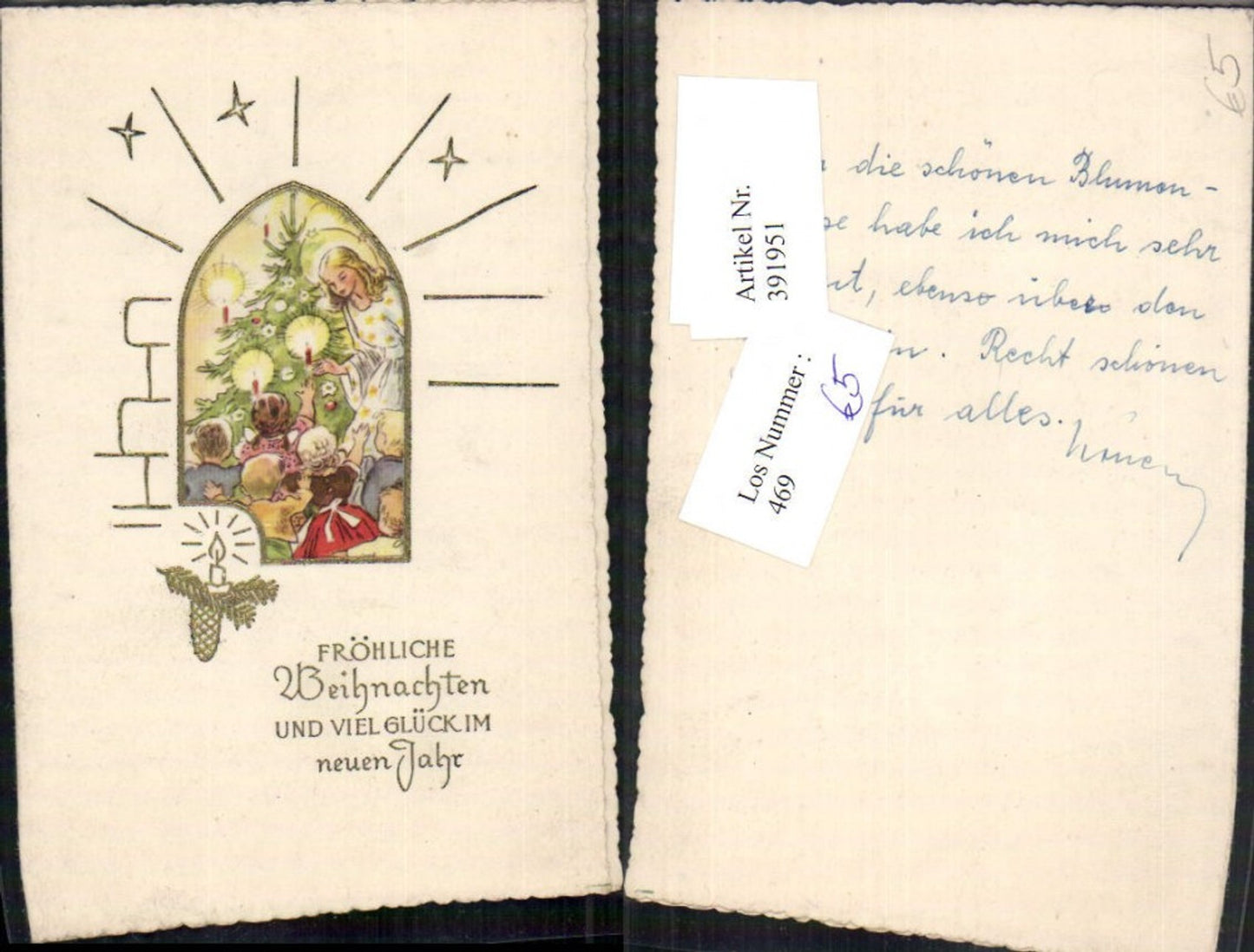 391951,Künstler Klappkarte Weihnachten Fenster Kinder Engel Christbaum Weihnachtsbaum