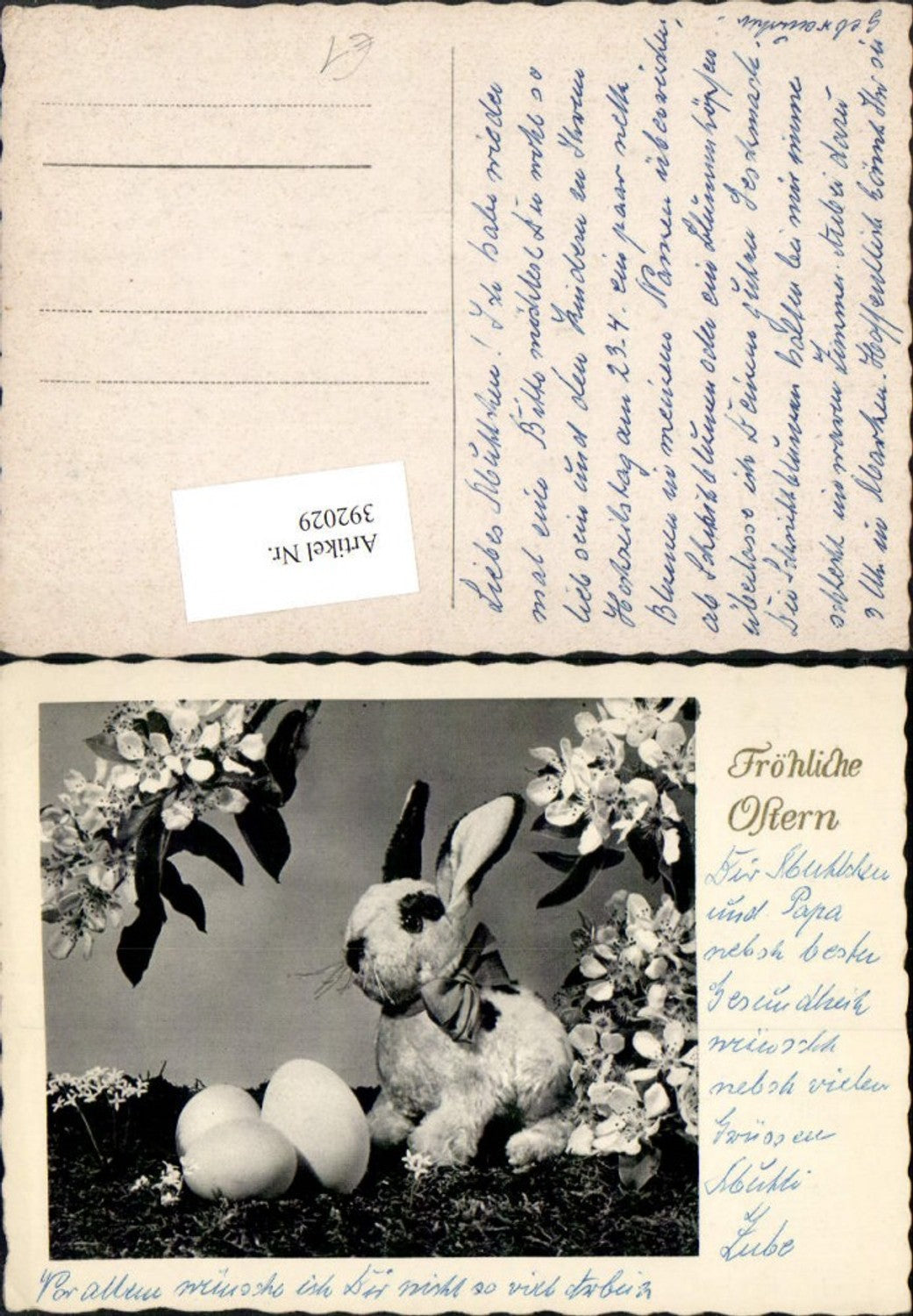 392029,Ostern Stofftier Osterhase Hase Eier Blütenzweige