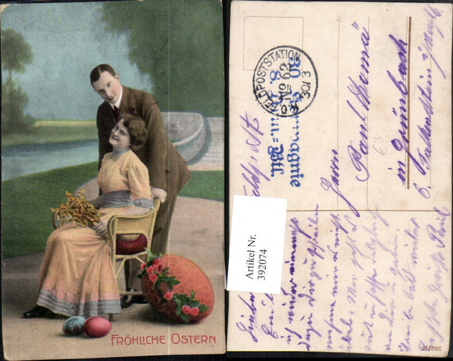 392074, Easter couple, loving woman in dress, Easter eggs, eggs, flowers