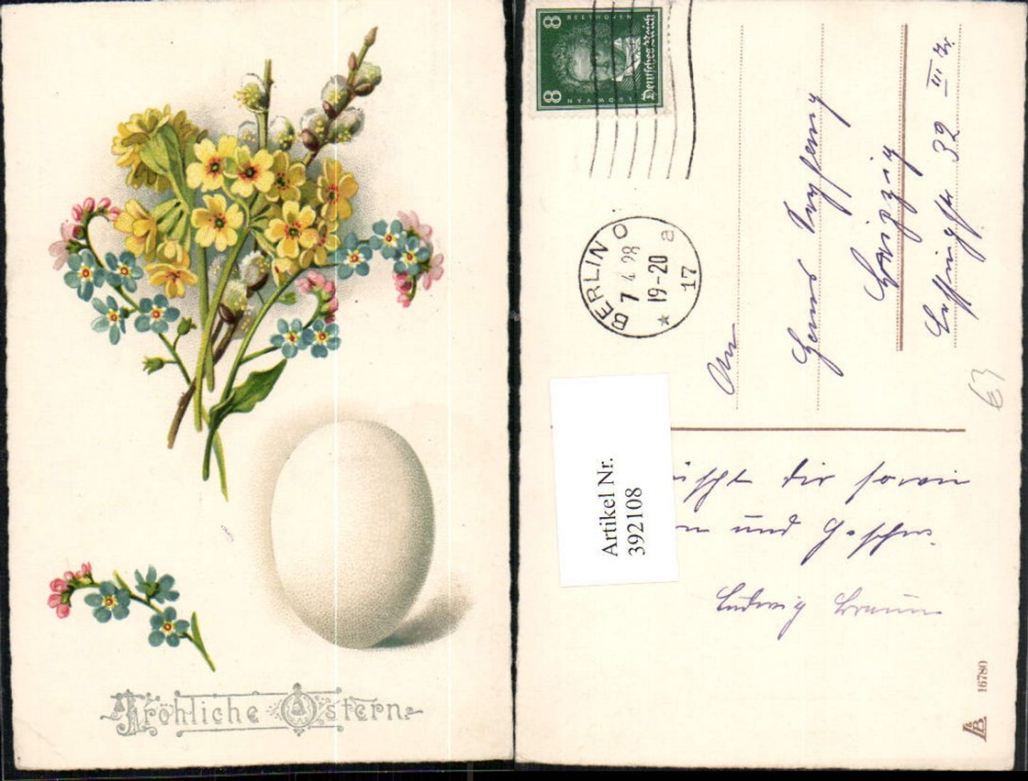 392108,Künstler AK Ostern Osterei Ei Blumen Schlüsselblume Palmkätzchen