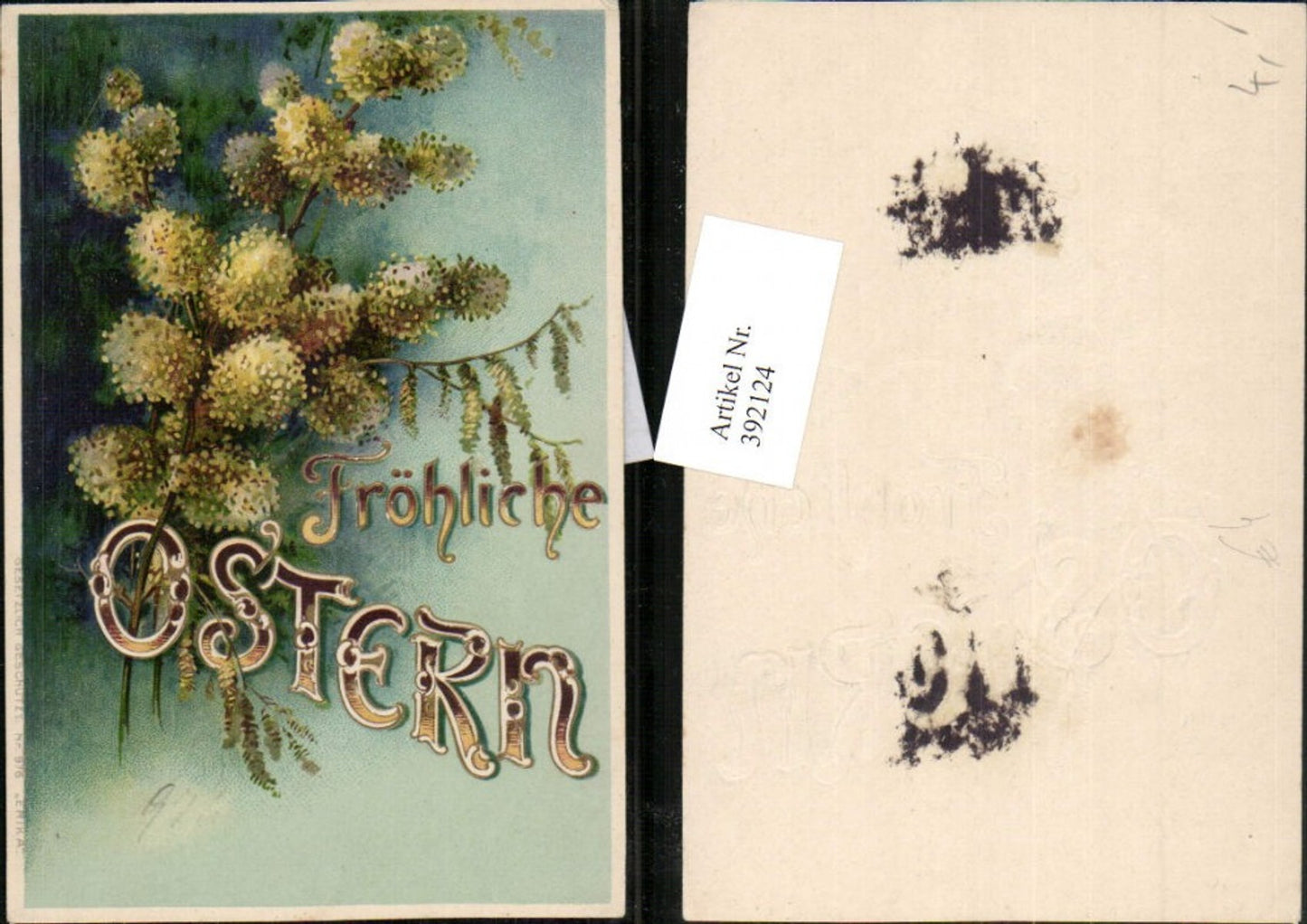 392124, embossed artist postcard Easter pussy willow branches