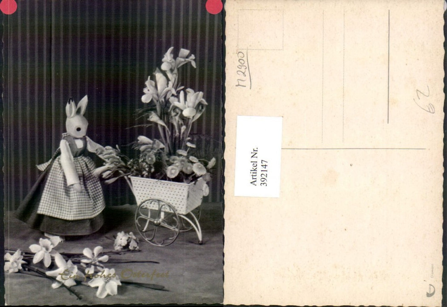 392147, Easter wooden figure Easter bunny rabbit wagon flowers
