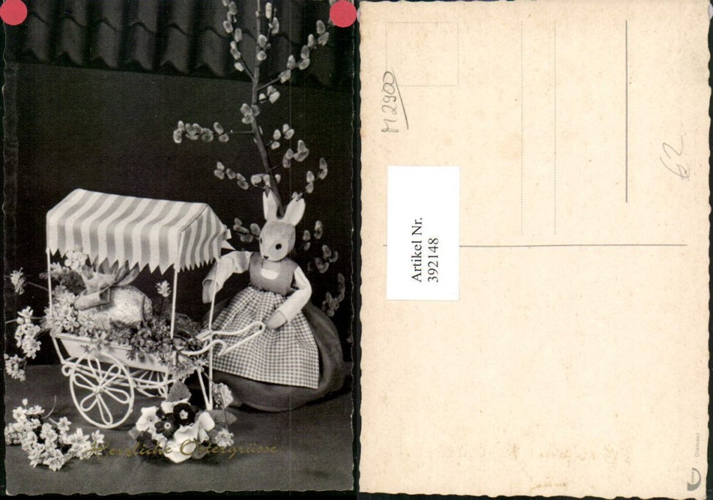 392148, Easter wooden figure Easter bunny rabbit wagon flowers pussy willow