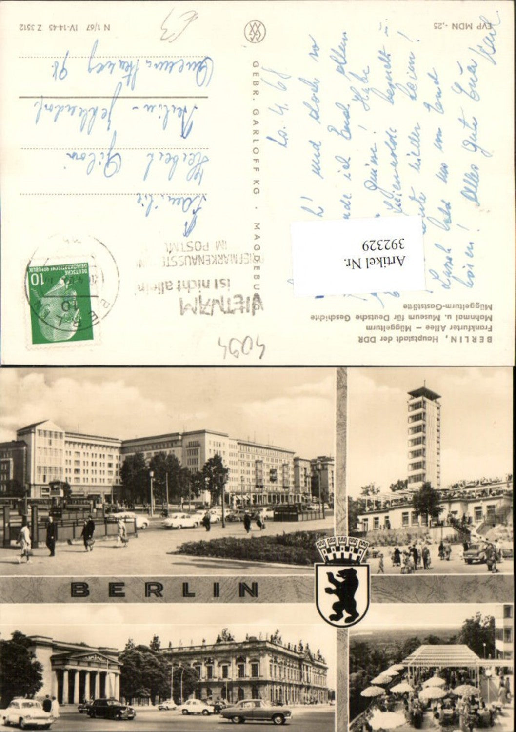 392329,Berlin Frankfurter Allee Müggelturm Gaststätte Mahnmal Mehrbildkarte