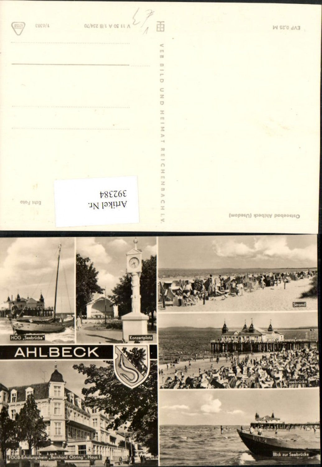 392384,Ahlbeck Seebrücke Strand Strandleben Erholungsheim Mehrbildkarte pub VEB