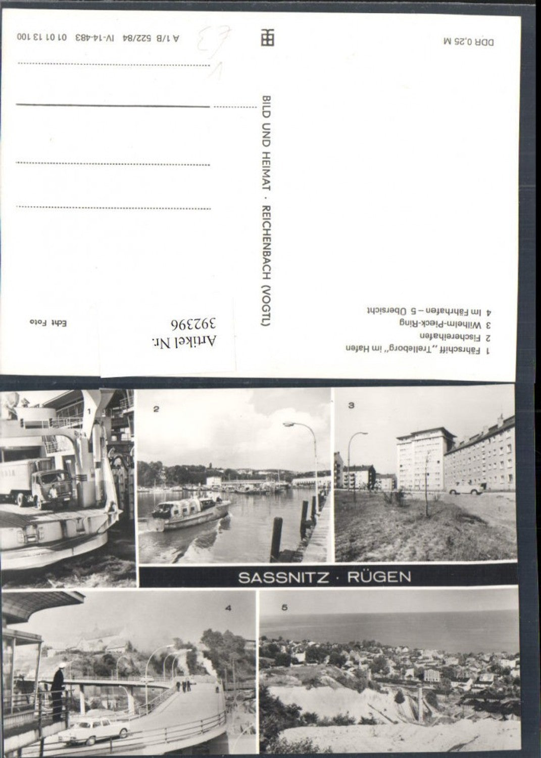 392396,Sassnitz auf Rügen Teilansicht Fährschiff Trelleborg Hafen Mehrbildkarte pub VEB