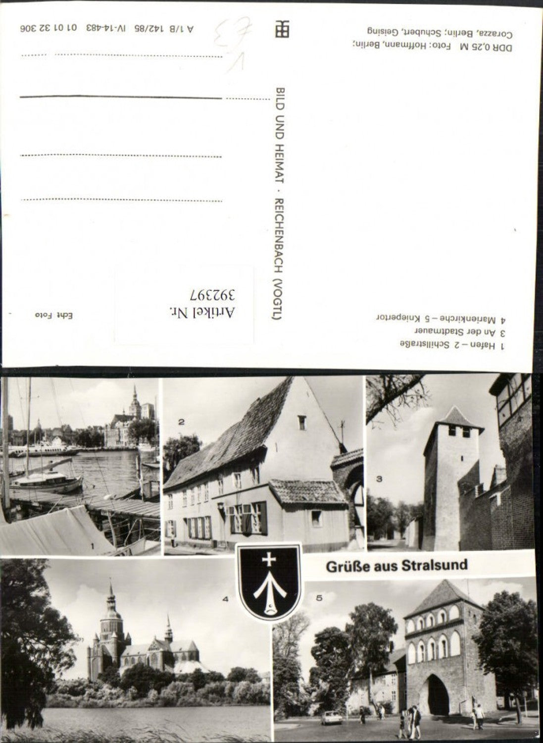 392397,Stralsund Hafen Stadtmauer Marienkirche Kniepertor Mehrbildkarte pub VEB